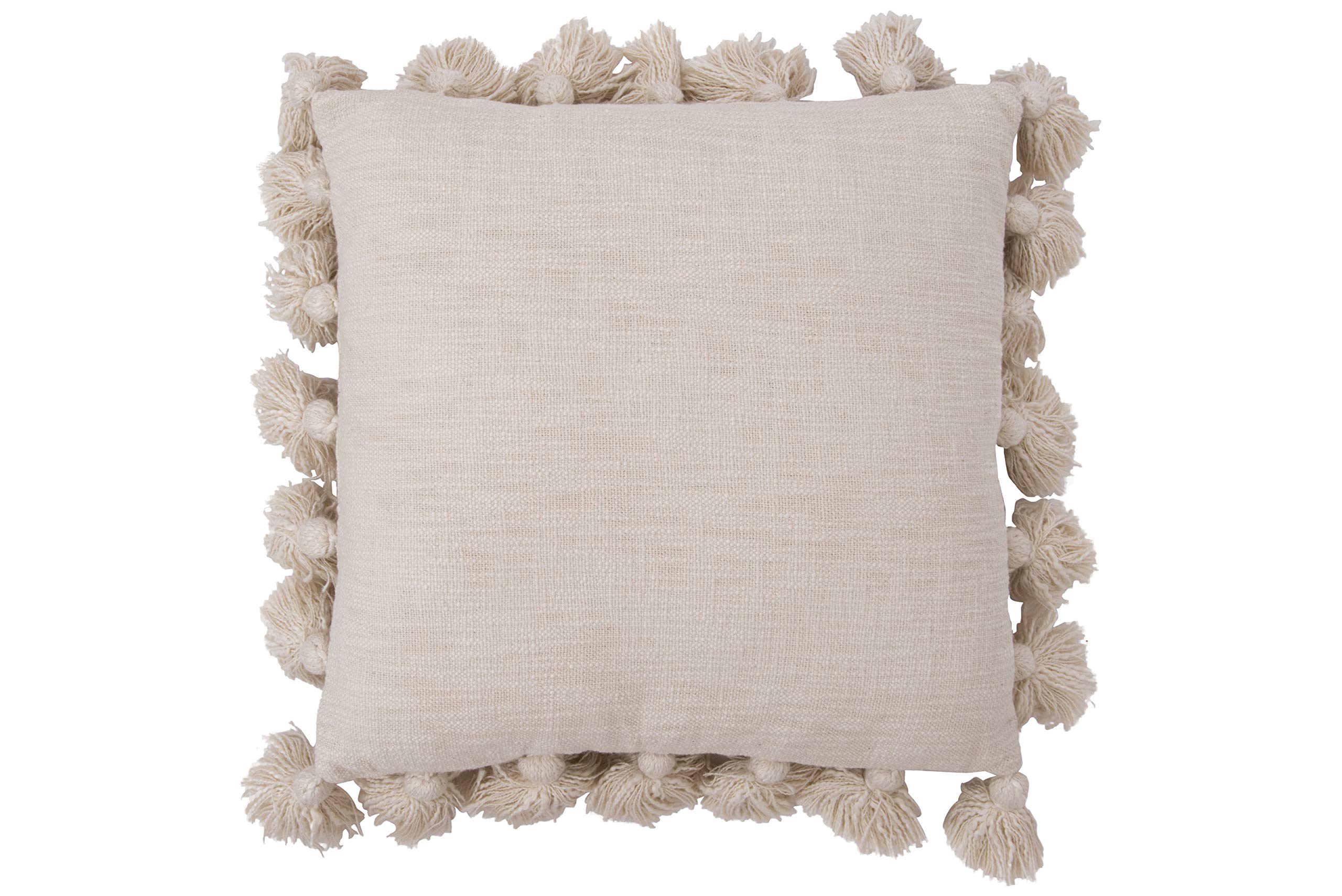 Creative Co-Op Woven Cotton Slub Pillow with Tassels, Cream