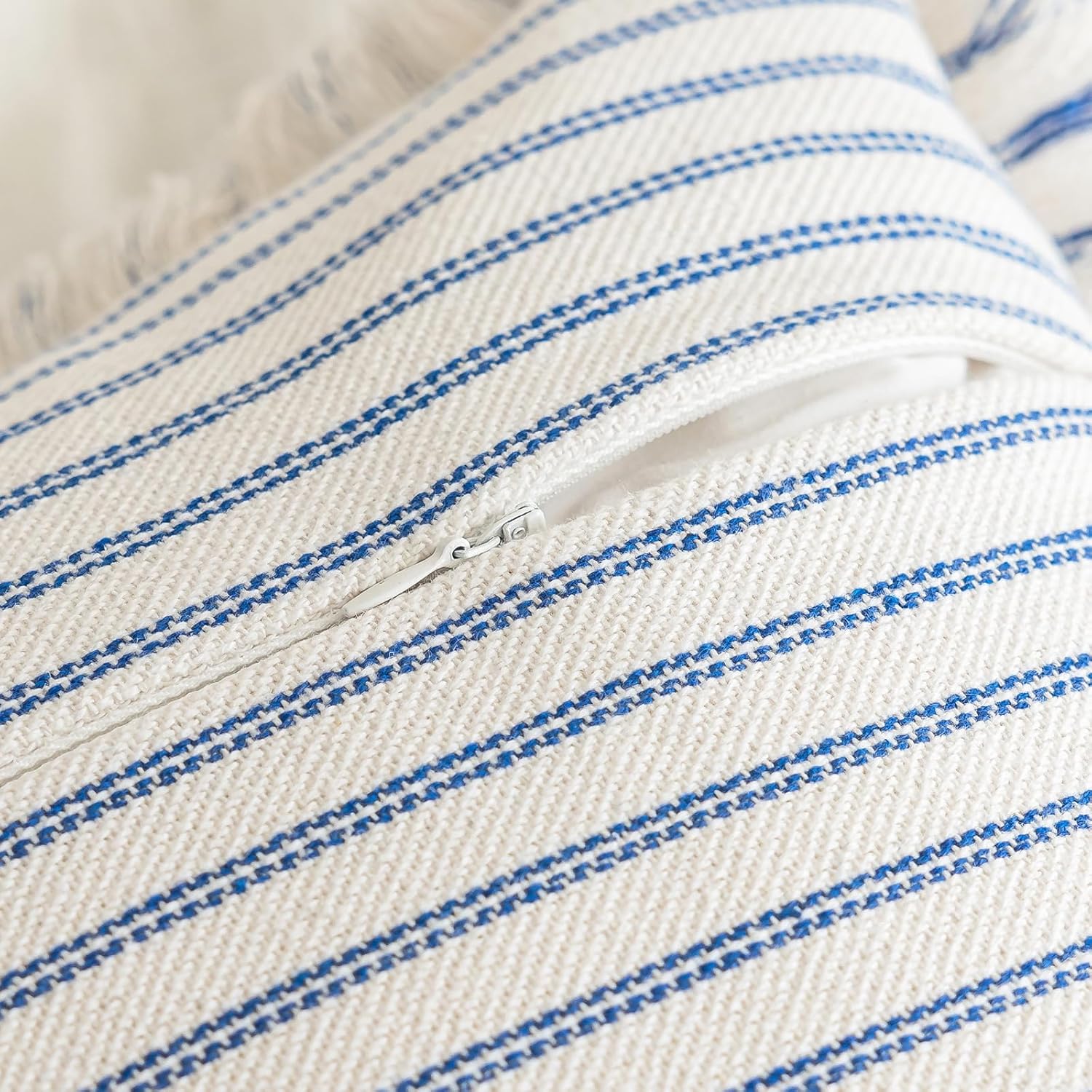YEENAASY Throw Pillow Covers 22x22 Set of 2 Striped Fringe Pillow Cover Farmhouse Cushion Covers with Tassel Neutral Boho Pillows Decorative Square Pillowcase for Couch Sofa Bed, Blue