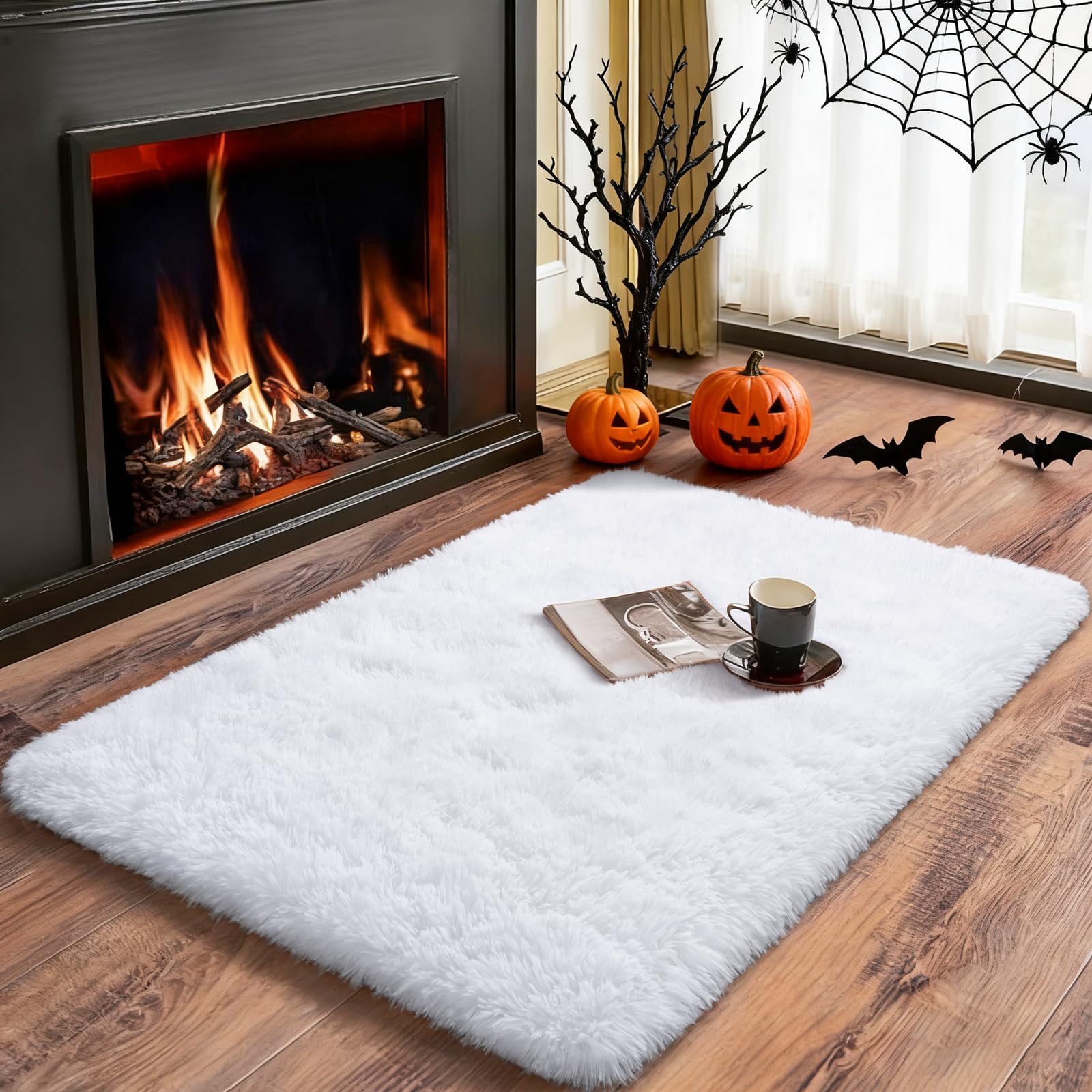 Merelax Soft Modern Indoor Shaggy Area Rug for Bedroom Livingroom Dorm Kids Room Home Decorative, Non-Slip Plush Fluffy Furry Fur Rugs Comfy Nursery Accent Floor Carpet 2x3 Feet, Black