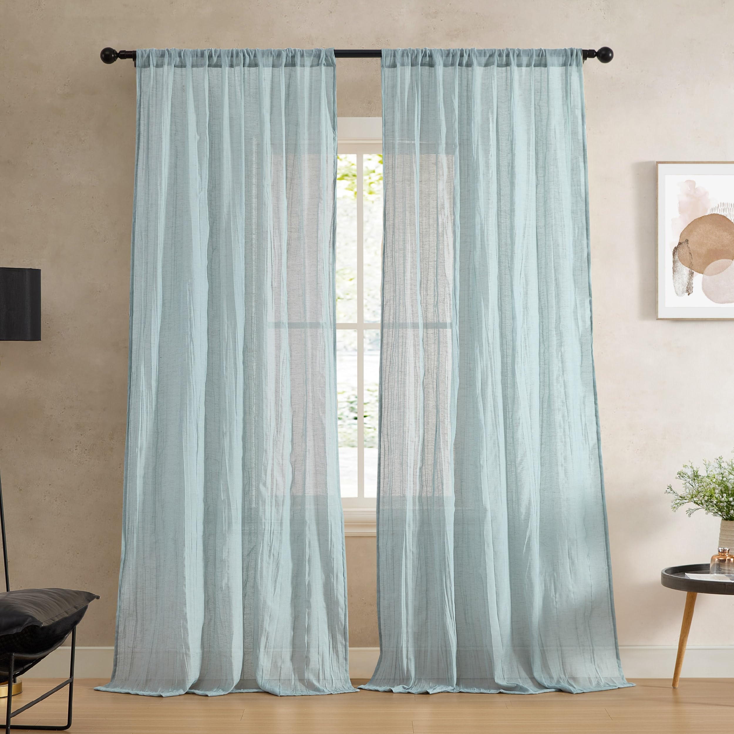 French Connection - Charter Crushed, Window Curtain, Set of 2 Panels, Semi Sheer, Modern Home Decor, Drapes for Living Room, Dining Room, Bedroom, Dorm, Measures 50" x 108", Natural