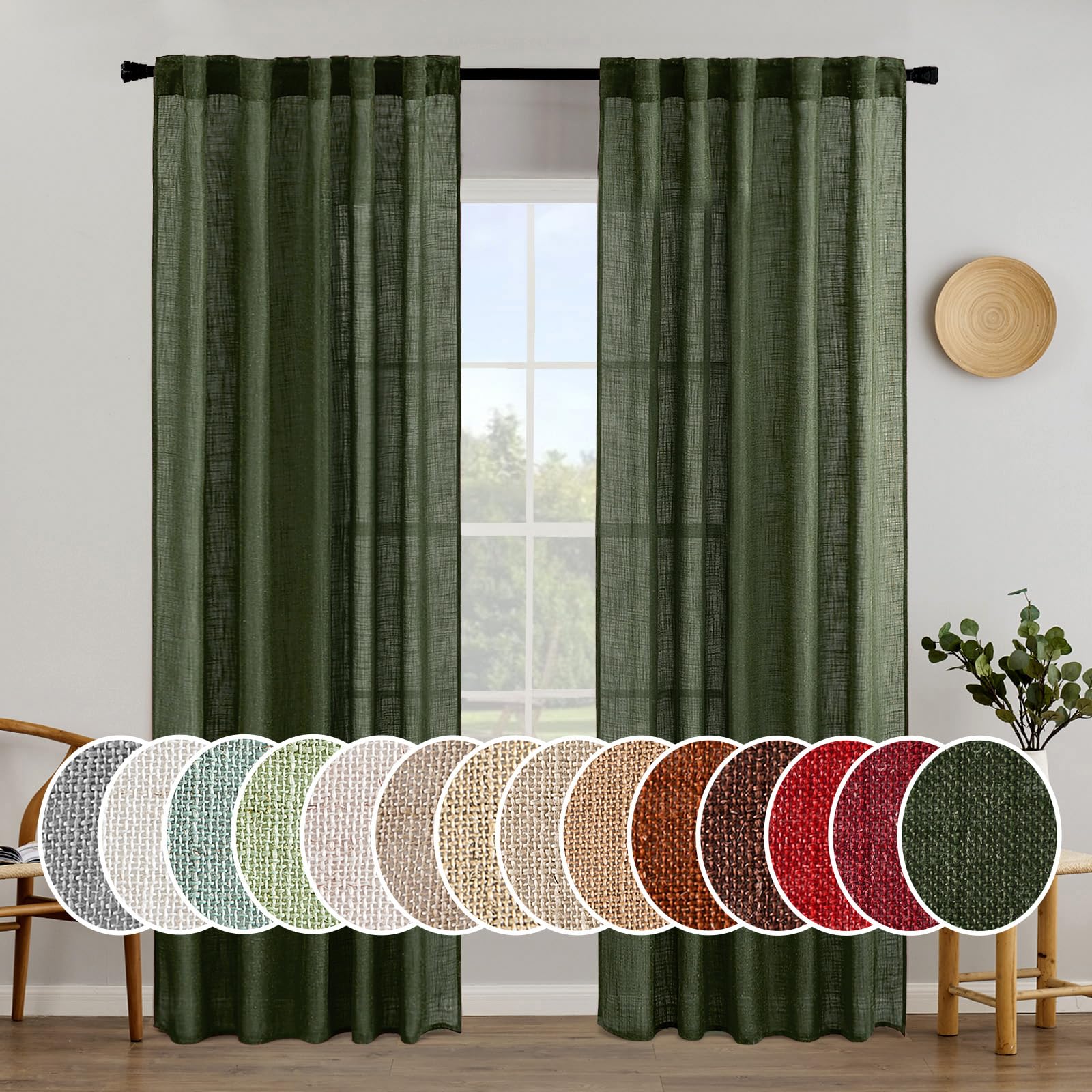 MIULEE Taupe Linen Curtains 84 Inch Length for Bedroom Living Room, Soft Thick Linen Textured Window Drapes Semi Sheer Light Filtering Back Tab Rod Pocket Burlap Look Farmhouse Country Decor, 2 Panels