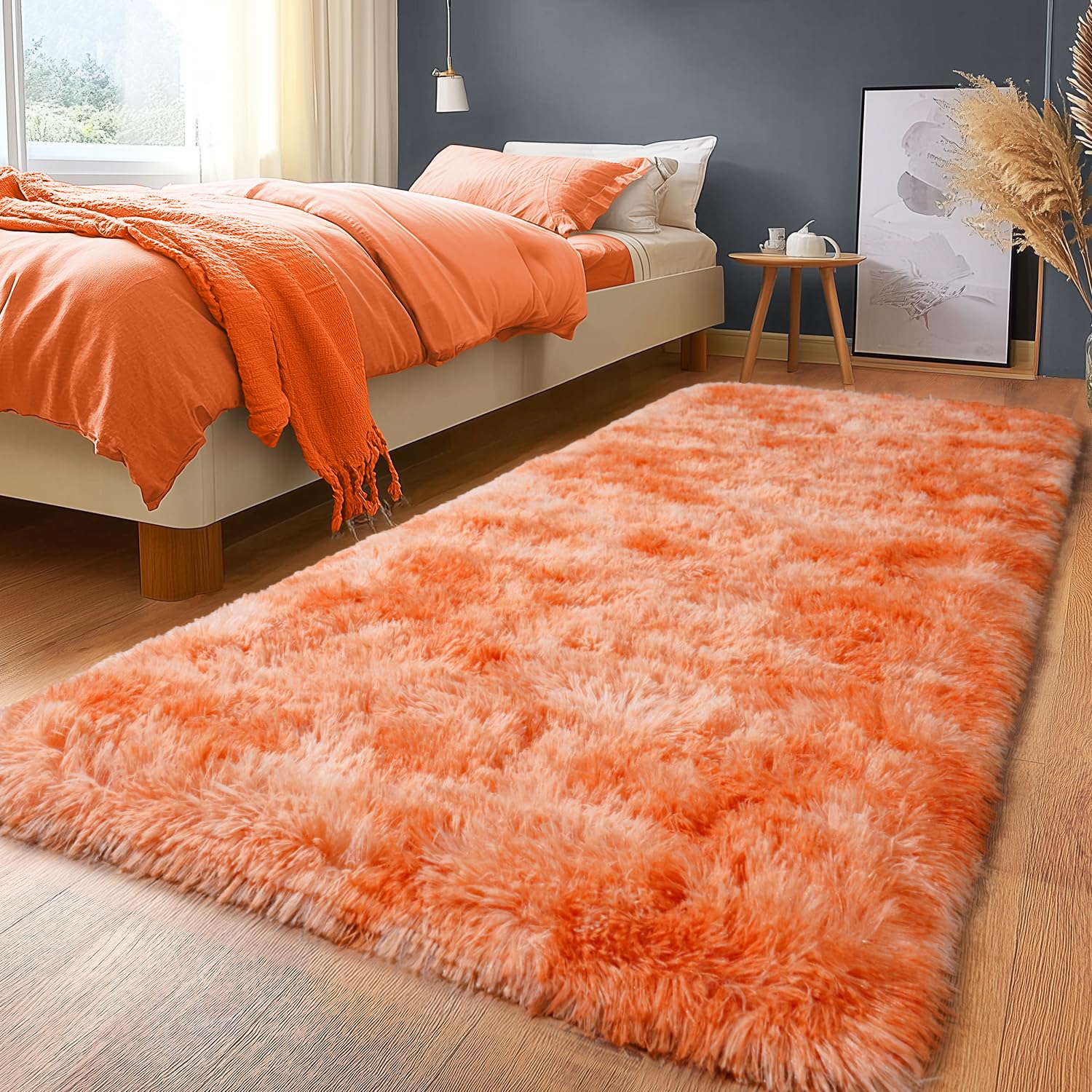 Shaggy Area Rugs, Fuzzy Rugs for Living Room, Soft Nursery Area Rug for Girls, Tie Dye Black Gray Plush Area Rugs Non Slip, Fluffy Rug Carpet 8x10ft