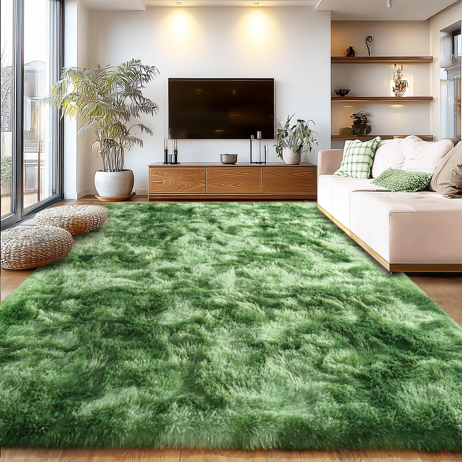 Shaggy Area Rugs, Fuzzy Rugs for Living Room, Soft Nursery Area Rug for Girls, Tie Dye Black Gray Plush Area Rugs Non Slip, Fluffy Rug Carpet 8x10ft