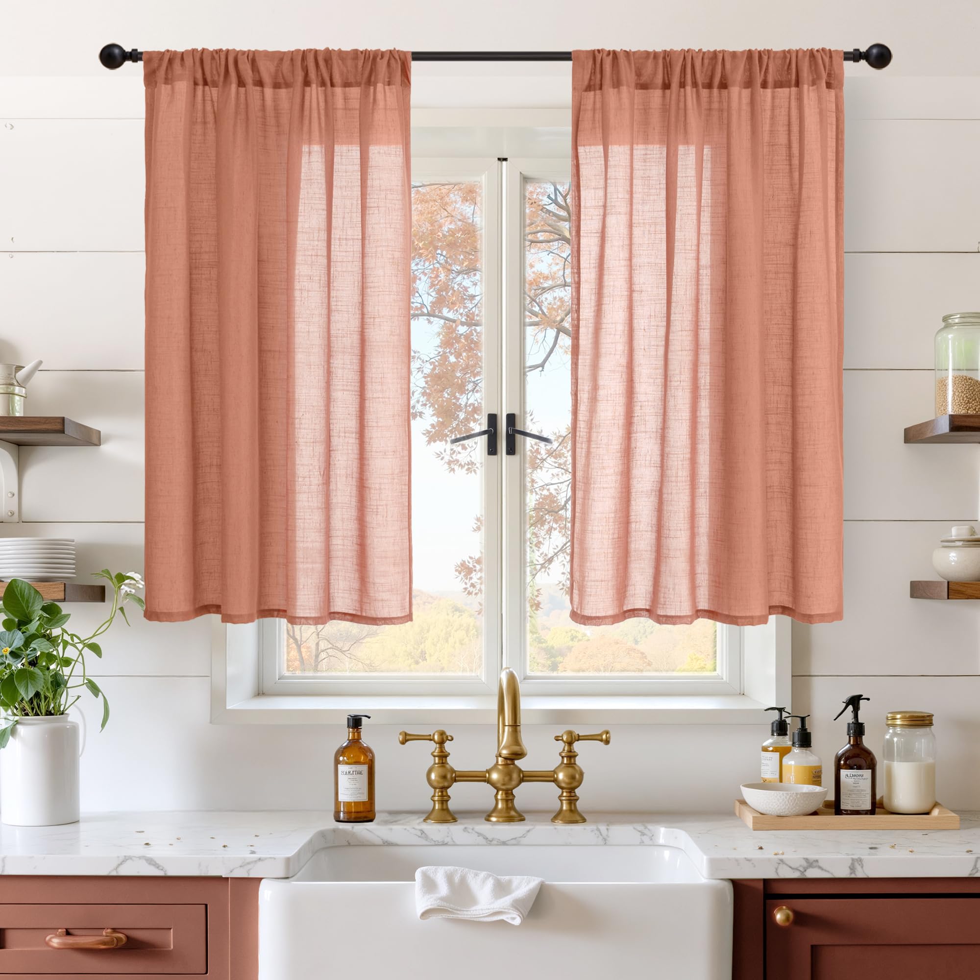 BGment 90 Inches Long Curtains Linen Semi Sheer, Light Filtering Window Treatments Drapes with Rod Pocket Lightweight for Living Room Bedroom, 2 Panels, 52 Inch Wide Each Panel