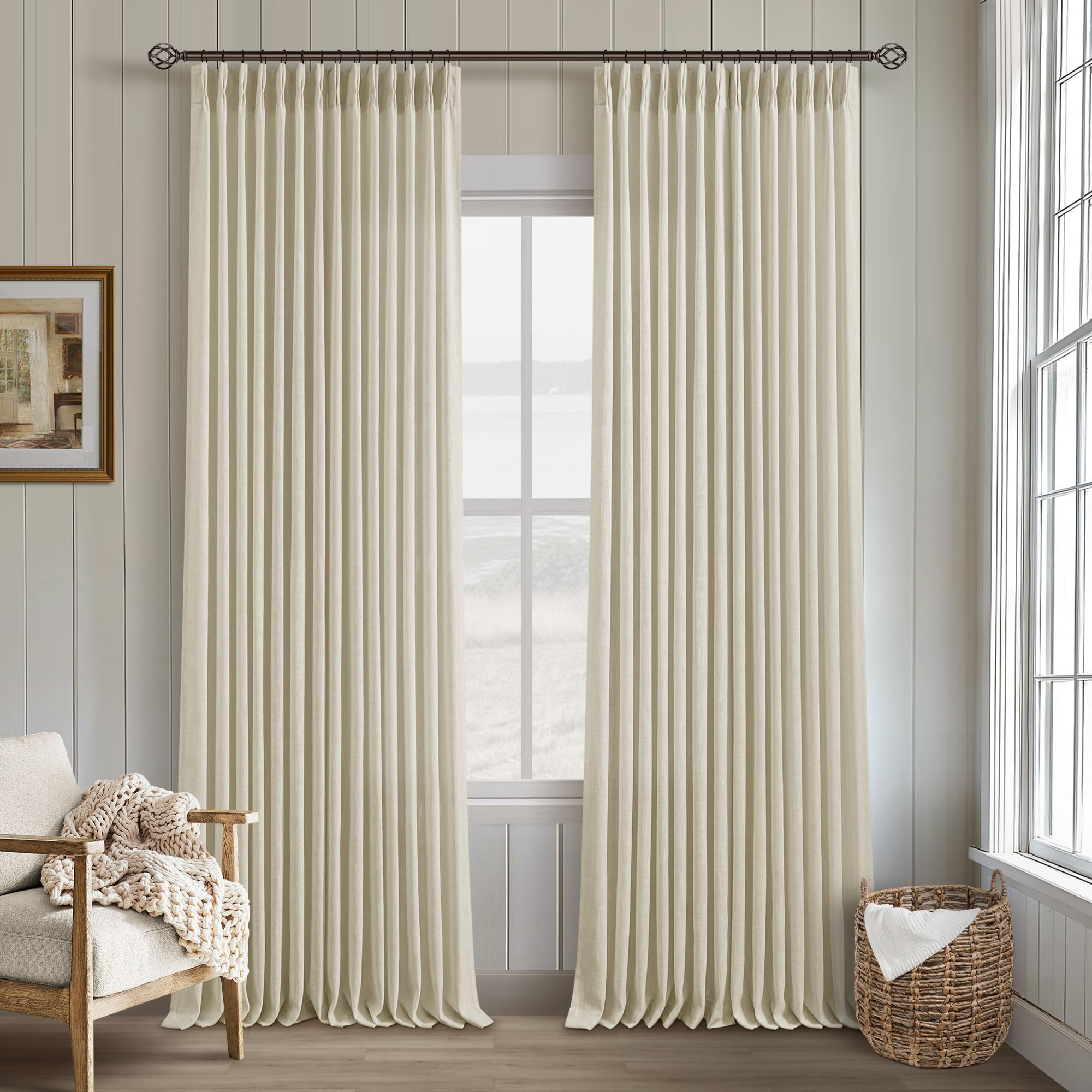 Dutch Cocoa Pinch Pleated Linen Curtains 84 Inches Long 60 Inch Width Linen Blend Light Filtering Window Curtains 84 Inch for Living Room Bedroom Patio Pinch Pleat Drapes Hooks Rings 1 Panel 60Wx84L