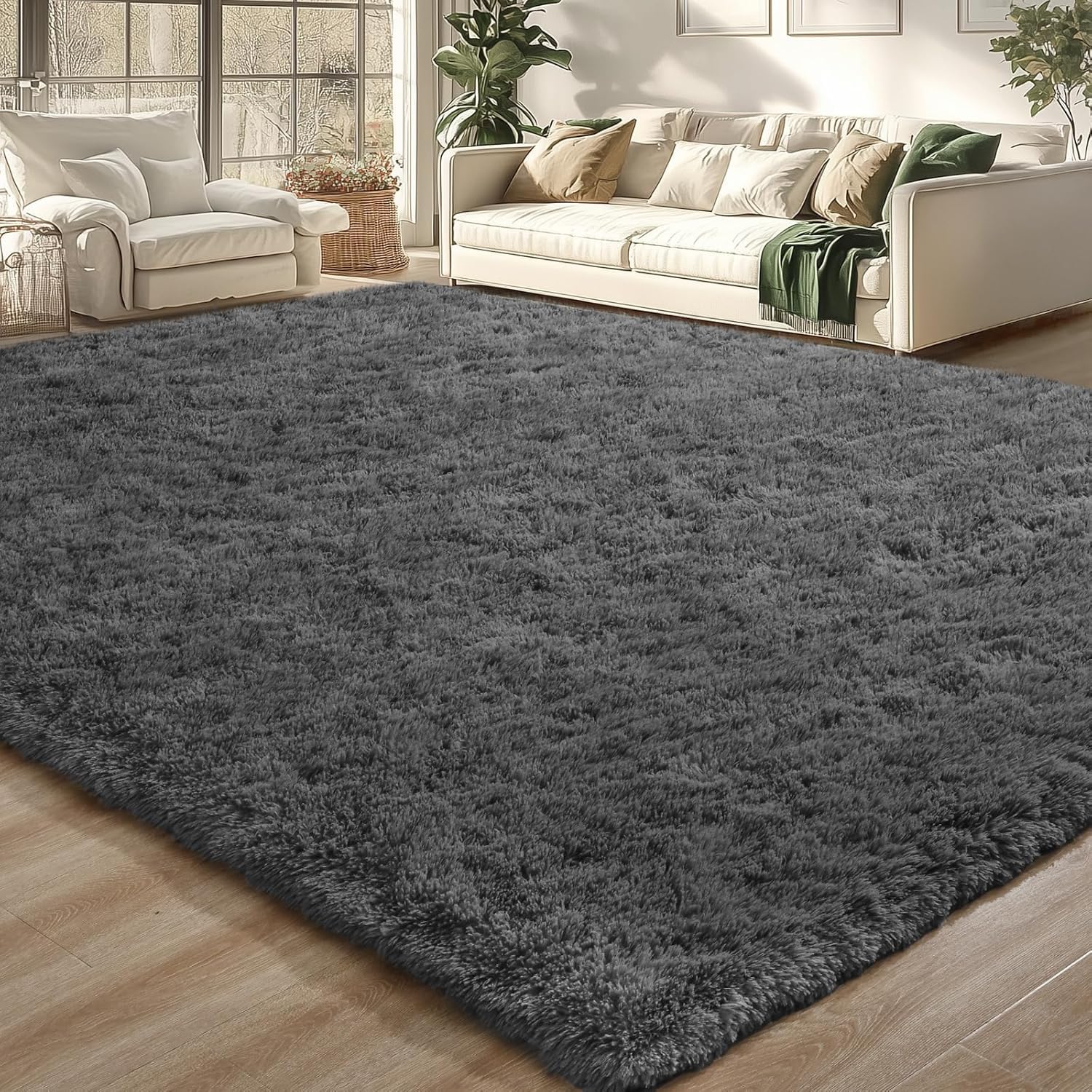 Merelax Soft Modern Indoor Shaggy Area Rug for Bedroom Livingroom Dorm Kids Room Home Decorative, Non-Slip Plush Fluffy Furry Fur Rugs Comfy Nursery Accent Floor Carpet 2x3 Feet, Black