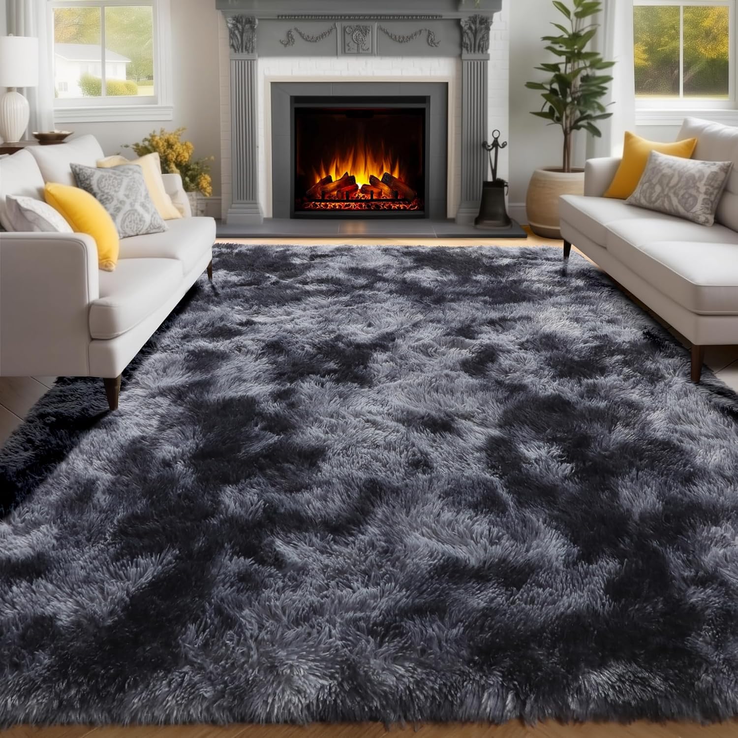 PAGISOFE Abstract Soft Shaggy Rugs for Living Room 5x8 Ft,Tie-Dyed Grey Fluffy Rugs for Kids Room Furry Carpets for Bedroom Room Decor Aesthetic Large Shag Carpet for Boys Girls Dorm Nursery