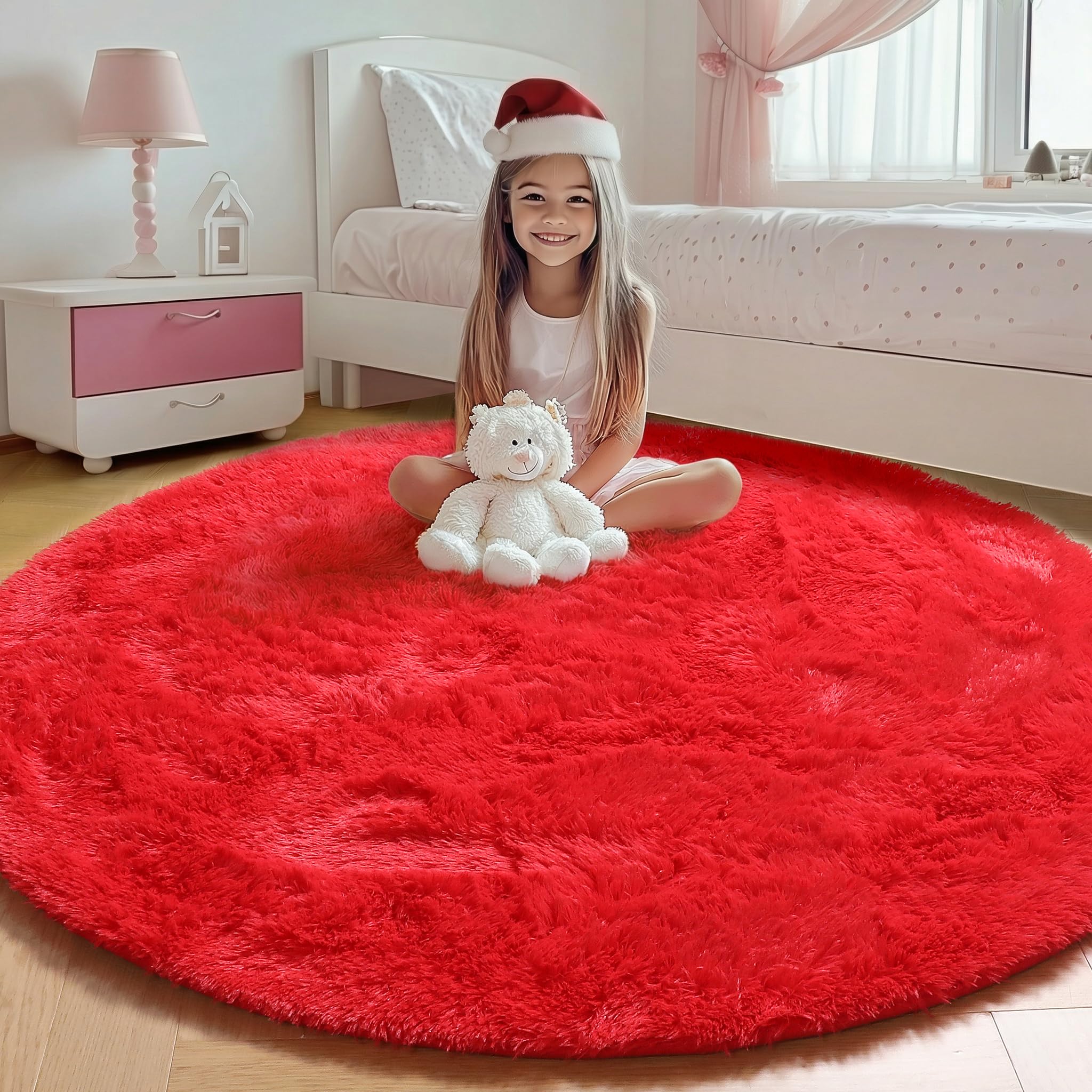 ONASAR Tie-Dyed Dark Grey Round Area Rugs 5ft, Ultra Soft Bedroom Circle Rug for Kids Girls Teen Room, Fluffy Plush Shaggy Carpet Floor Mats for Baby Nursery Living Room Playroom Home Decor