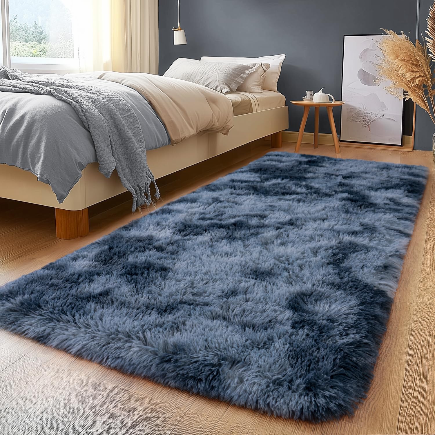 Shaggy Area Rugs, Fuzzy Rugs for Living Room, Soft Nursery Area Rug for Girls, Tie Dye Black Gray Plush Area Rugs Non Slip, Fluffy Rug Carpet 8x10ft