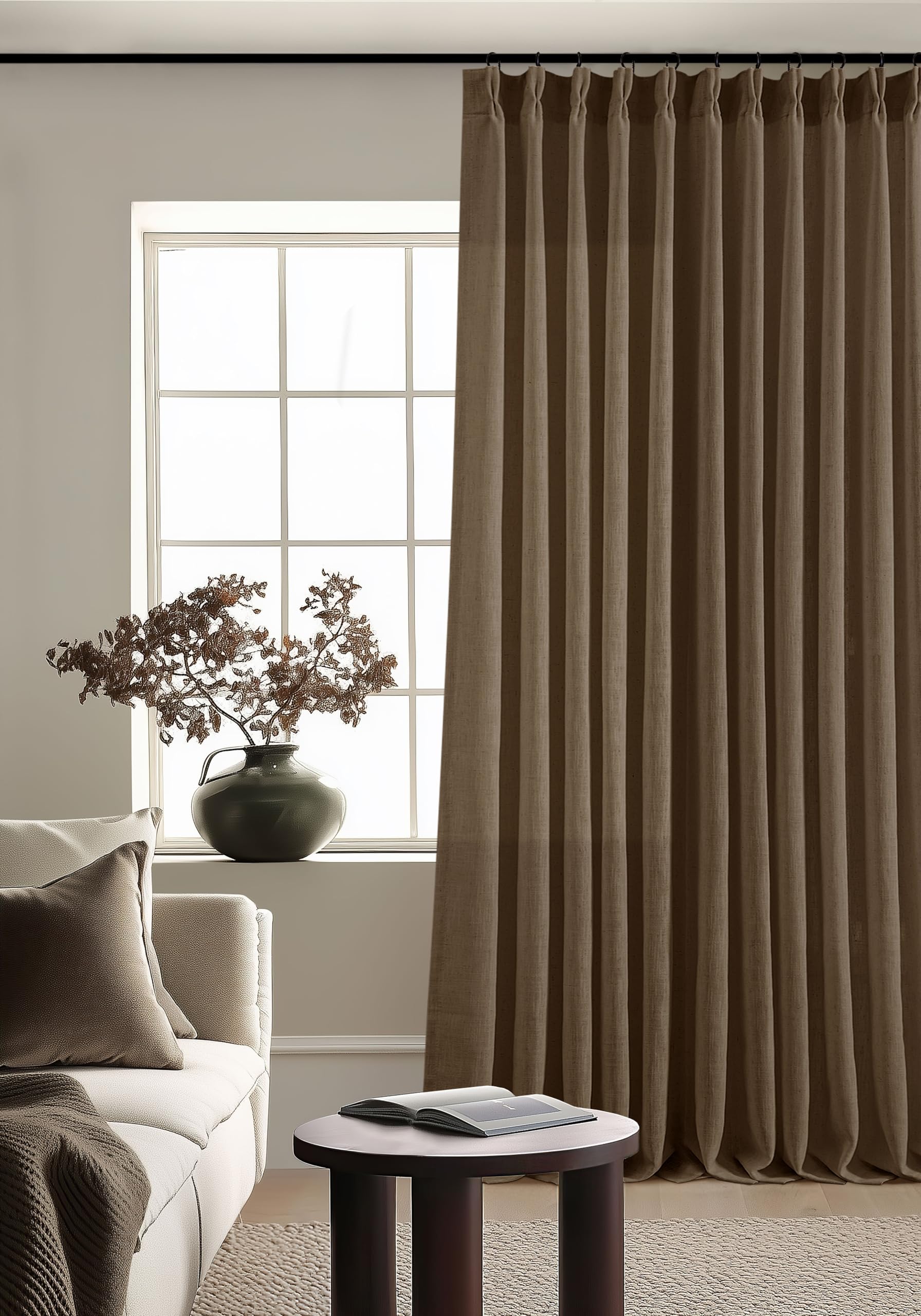 Dutch Cocoa Pinch Pleated Linen Curtains 84 Inches Long 60 Inch Width Linen Blend Light Filtering Window Curtains 84 Inch for Living Room Bedroom Patio Pinch Pleat Drapes Hooks Rings 1 Panel 60Wx84L