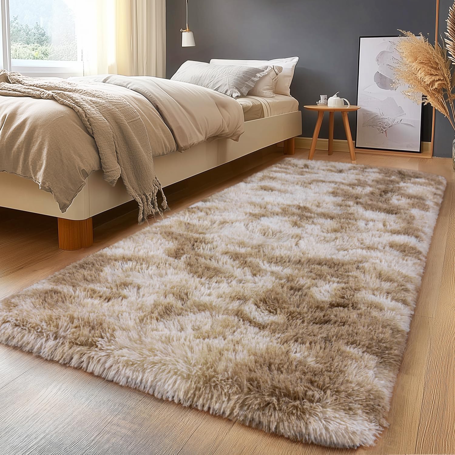 Shaggy Area Rugs, Fuzzy Rugs for Living Room, Soft Nursery Area Rug for Girls, Tie Dye Black Gray Plush Area Rugs Non Slip, Fluffy Rug Carpet 8x10ft