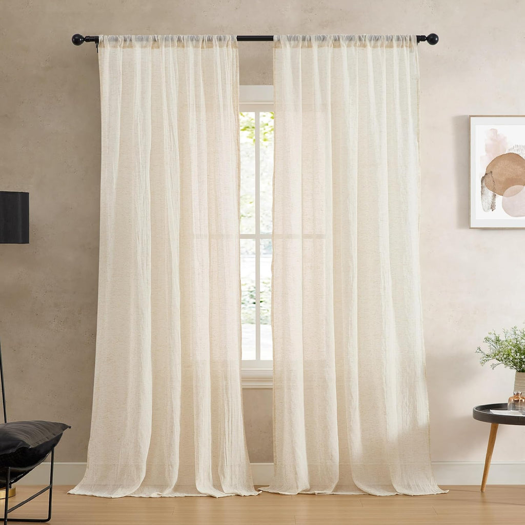 French Connection - Charter Crushed, Window Curtain, Set of 2 Panels, Semi Sheer, Modern Home Decor, Drapes for Living Room, Dining Room, Bedroom, Dorm, Measures 50" x 108", Natural
