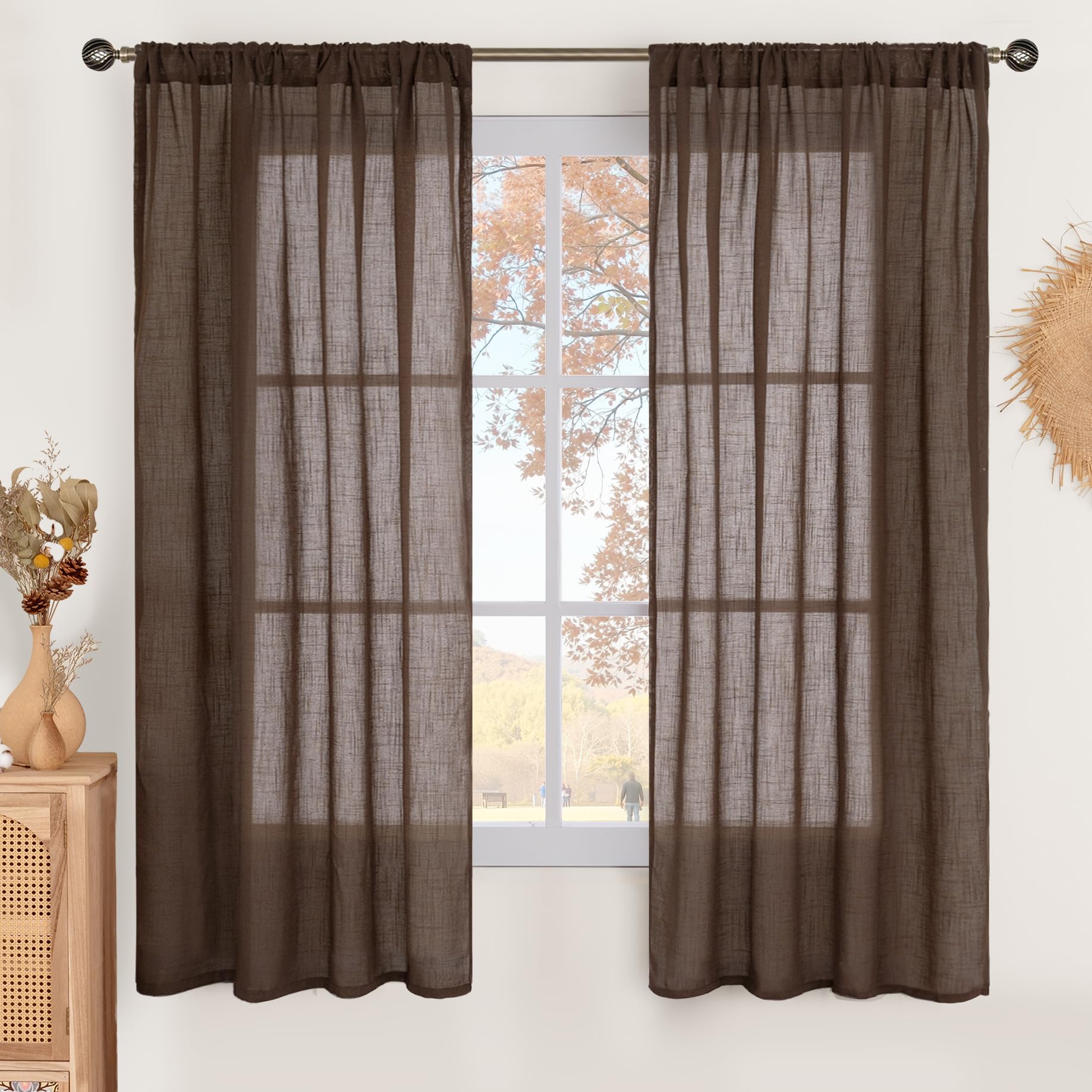BGment 90 Inches Long Curtains Linen Semi Sheer, Light Filtering Window Treatments Drapes with Rod Pocket Lightweight for Living Room Bedroom, 2 Panels, 52 Inch Wide Each Panel