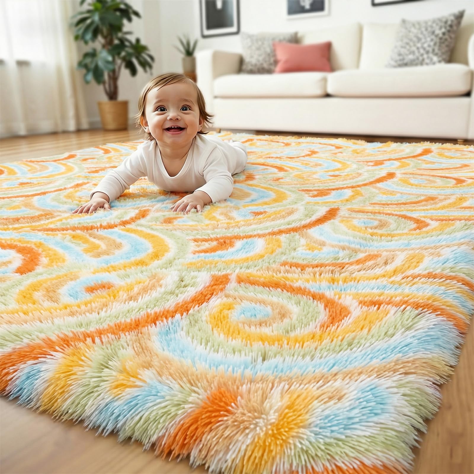 Fluffy Circle Rug for Bedroom Girls,4ft Round Area Rug for Girls Room Decor Aesthetic,Soft Plush Shaggy Fuzzy Carpet for Kids Room, Nursery, Preppy Dorm,Playroom Home Decor