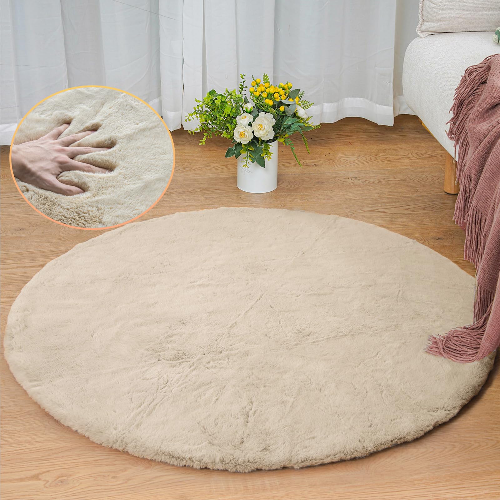 ORINOVA White Faux Rabbit Fluffy Fur Rugs for Bedroom Machine Washable Furry Area Rugs for Living Room Smal 2x4 Shag Runner Rug Nursery Rug