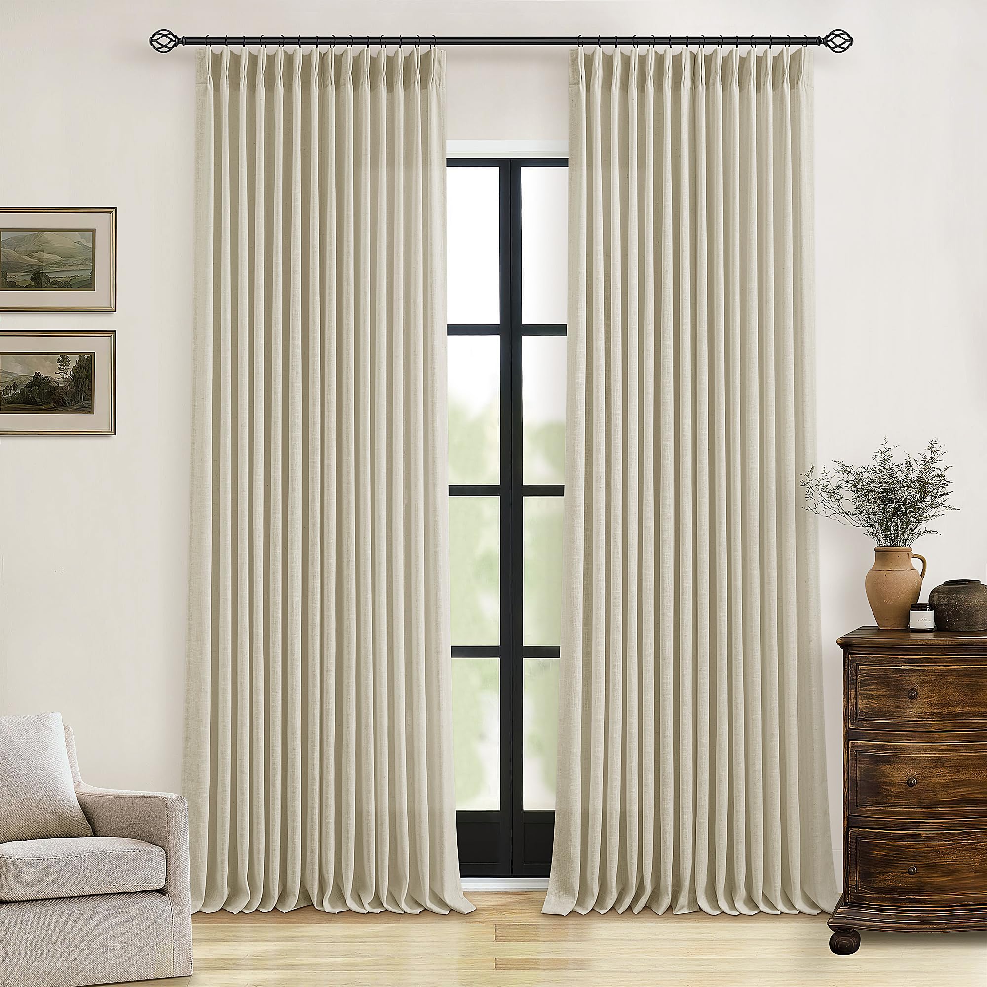 Dutch Cocoa Pinch Pleated Linen Curtains 84 Inches Long 60 Inch Width Linen Blend Light Filtering Window Curtains 84 Inch for Living Room Bedroom Patio Pinch Pleat Drapes Hooks Rings 1 Panel 60Wx84L