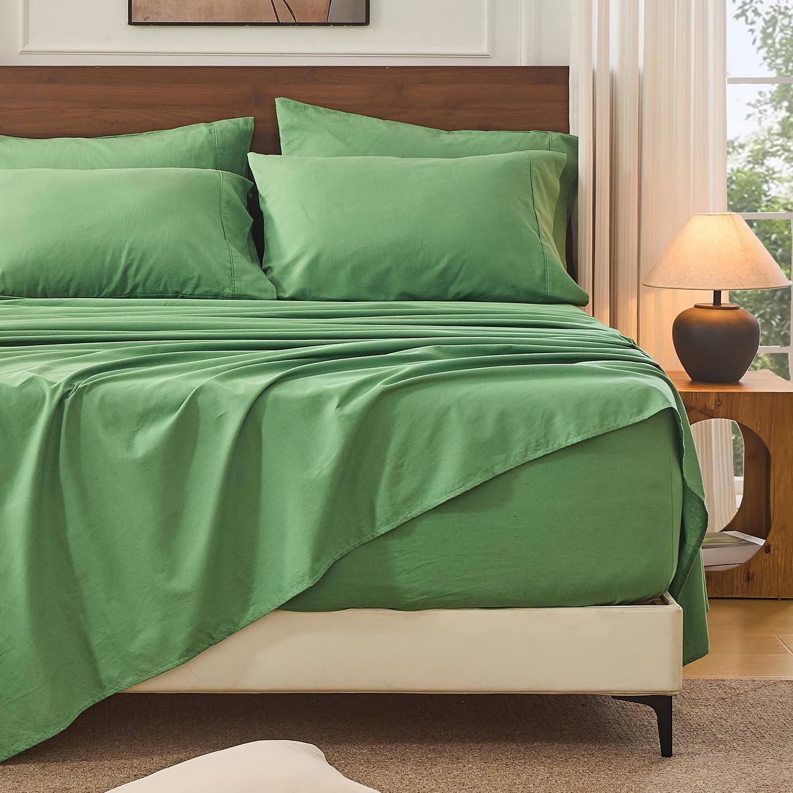 Bedlifes 100% French Pure Linen Sheets Queen Size Breathable and Cooling Flax Sheet Set Soft Durable and Moisture Wicking 16 Inch Deep Pocket-4 Piece(Queen,Linen)