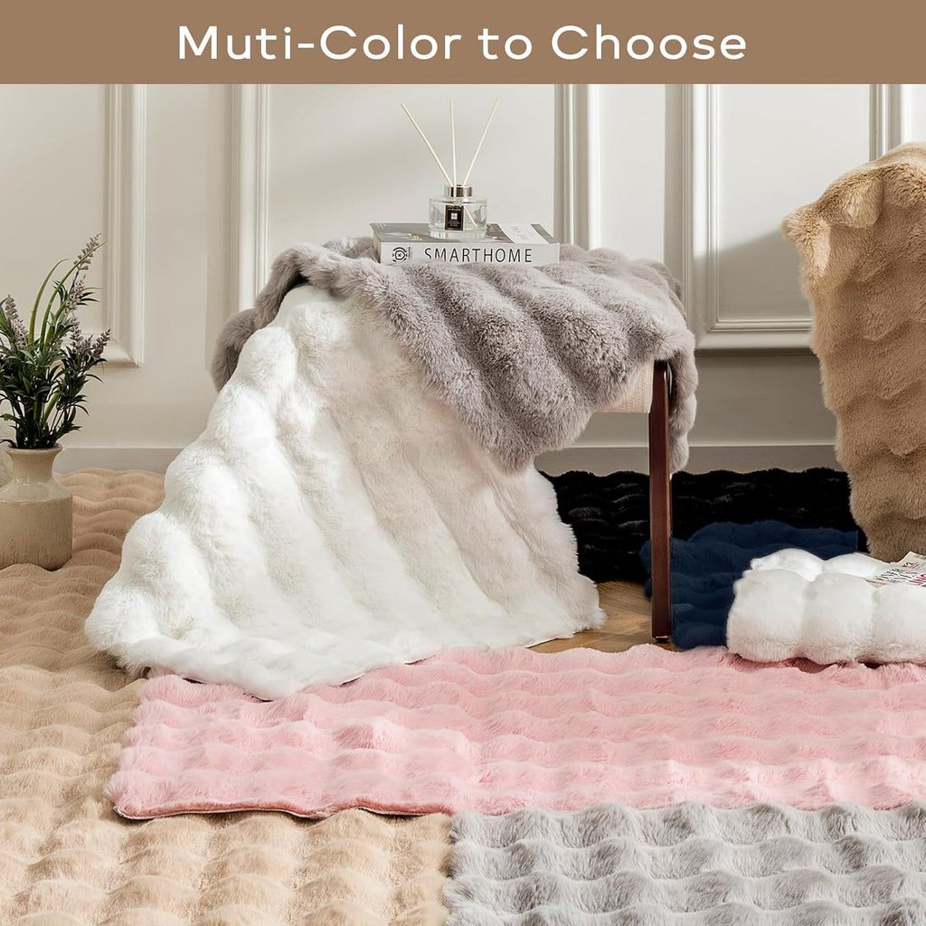 Ashler Faux Rabbit Fur Rug, Light Grey 3x5 FT Fluffy Soft Area Rugs, Rectangle Fuzzy Carpet for Living Room, Bedroom, Machine Washable Rug - 3D Bubble Mat