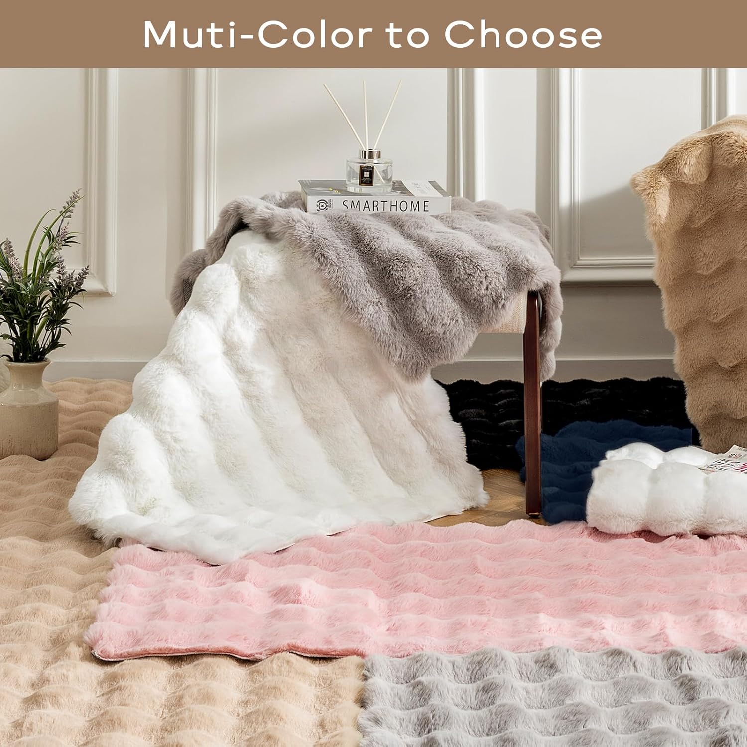 Ashler Faux Rabbit Fur Rug, Light Grey 3x5 FT Fluffy Soft Area Rugs, Rectangle Fuzzy Carpet for Living Room, Bedroom, Machine Washable Rug - 3D Bubble Mat