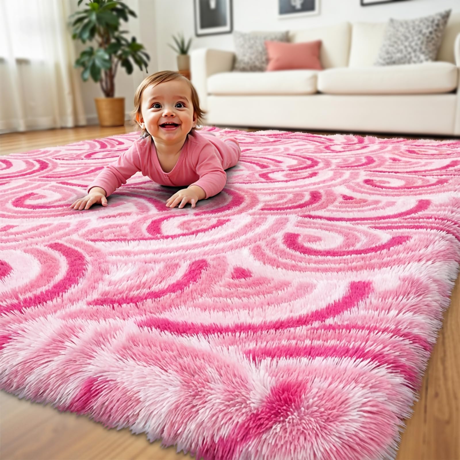 Fluffy Circle Rug for Bedroom Girls,4ft Round Area Rug for Girls Room Decor Aesthetic,Soft Plush Shaggy Fuzzy Carpet for Kids Room, Nursery, Preppy Dorm,Playroom Home Decor