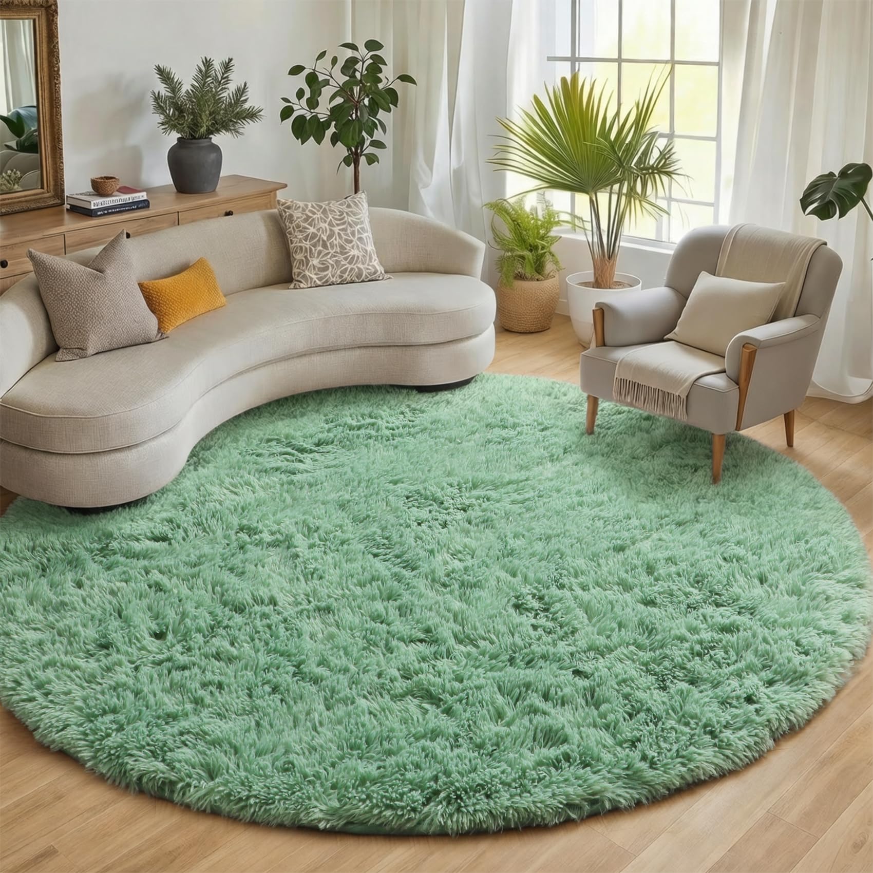 ONASAR Tie-Dyed Dark Grey Round Area Rugs 5ft, Ultra Soft Bedroom Circle Rug for Kids Girls Teen Room, Fluffy Plush Shaggy Carpet Floor Mats for Baby Nursery Living Room Playroom Home Decor