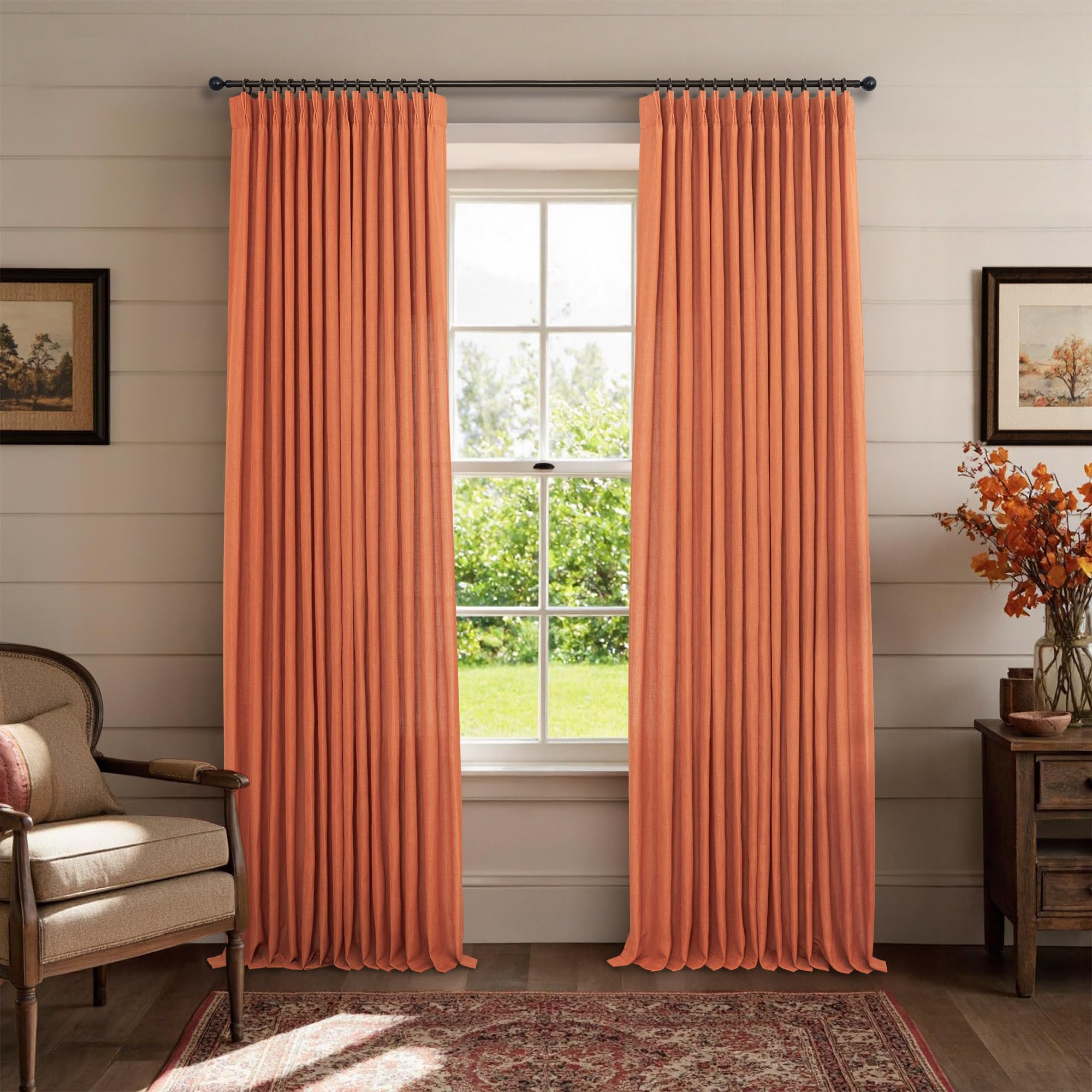 Natural Pinch Pleated Linen Cream Curtains 84 Inch Length 2 Panels for Living Room Bedroom Ivory Semi Sheer Light Filtering Modern Farmhouse Boho Neutral Rustic Long Drapes Back Tab Pleat Hooks Rings