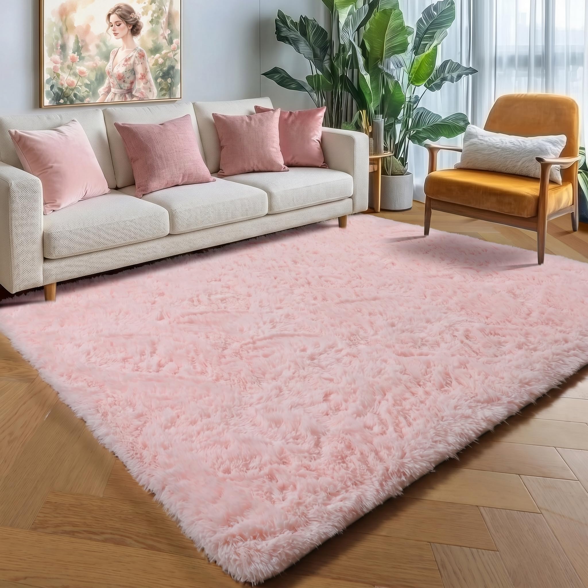 ONASAR Tie-Dyed Dark Grey Round Area Rugs 5ft, Ultra Soft Bedroom Circle Rug for Kids Girls Teen Room, Fluffy Plush Shaggy Carpet Floor Mats for Baby Nursery Living Room Playroom Home Decor