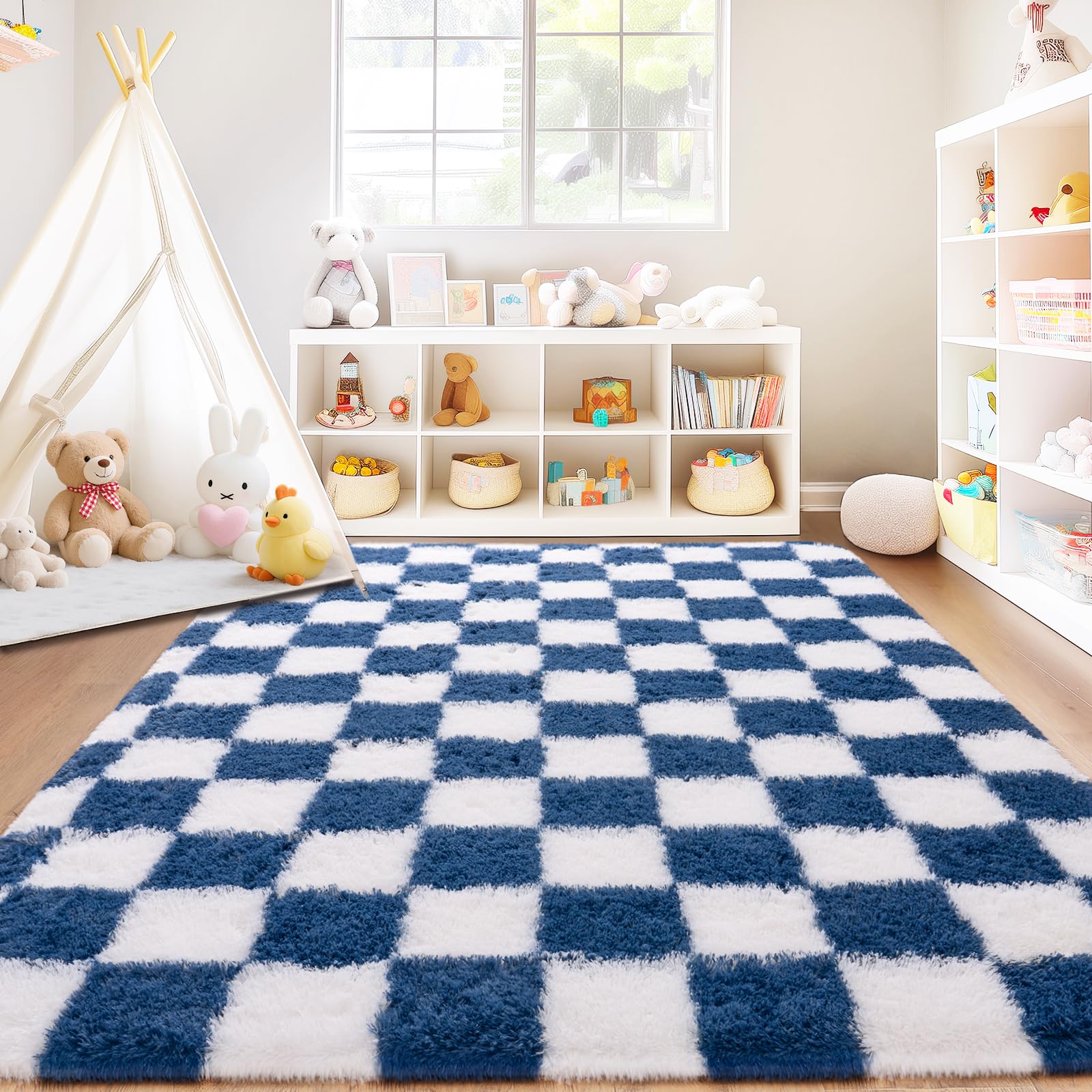 8x10 Area Rugs for Living Room, Large Ultra Fluffy Fuzzy Shag Rug for Bedroom, Modern Plush Soft High Pile Upgrade Non-Slip Carpet for Kids Girls and Boys Room Decor, Tie-Dyed Blue Grey