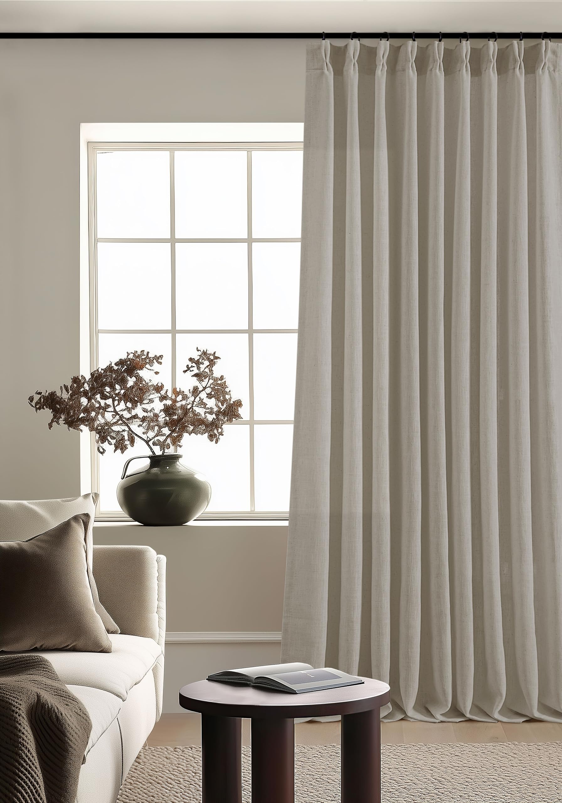 Dutch Cocoa Pinch Pleated Linen Curtains 84 Inches Long 60 Inch Width Linen Blend Light Filtering Window Curtains 84 Inch for Living Room Bedroom Patio Pinch Pleat Drapes Hooks Rings 1 Panel 60Wx84L