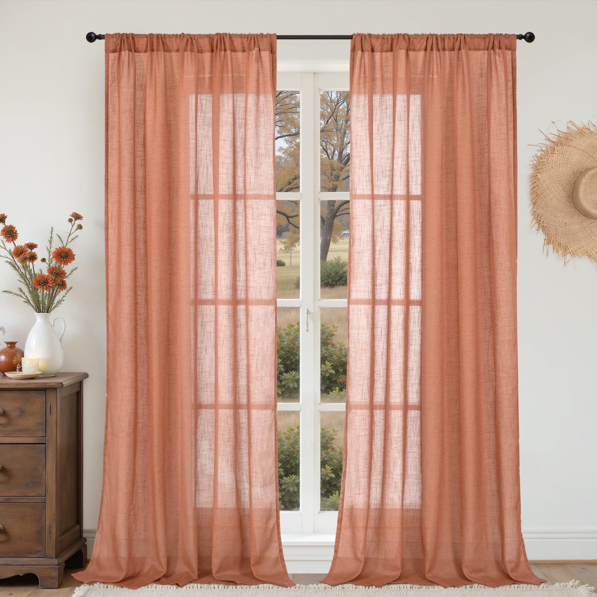BGment 90 Inches Long Curtains Linen Semi Sheer, Light Filtering Window Treatments Drapes with Rod Pocket Lightweight for Living Room Bedroom, 2 Panels, 52 Inch Wide Each Panel
