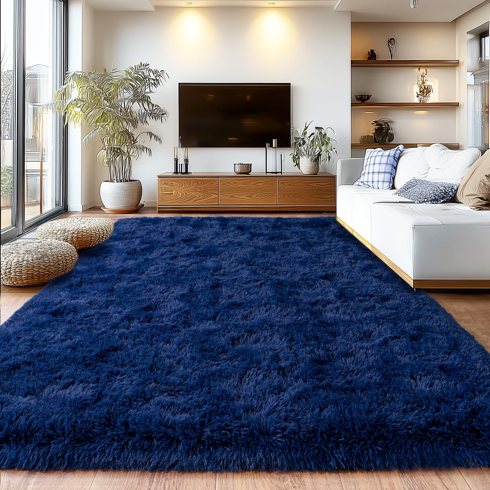 Shaggy Area Rugs, Fuzzy Rugs for Living Room, Soft Nursery Area Rug for Girls, Tie Dye Black Gray Plush Area Rugs Non Slip, Fluffy Rug Carpet 8x10ft