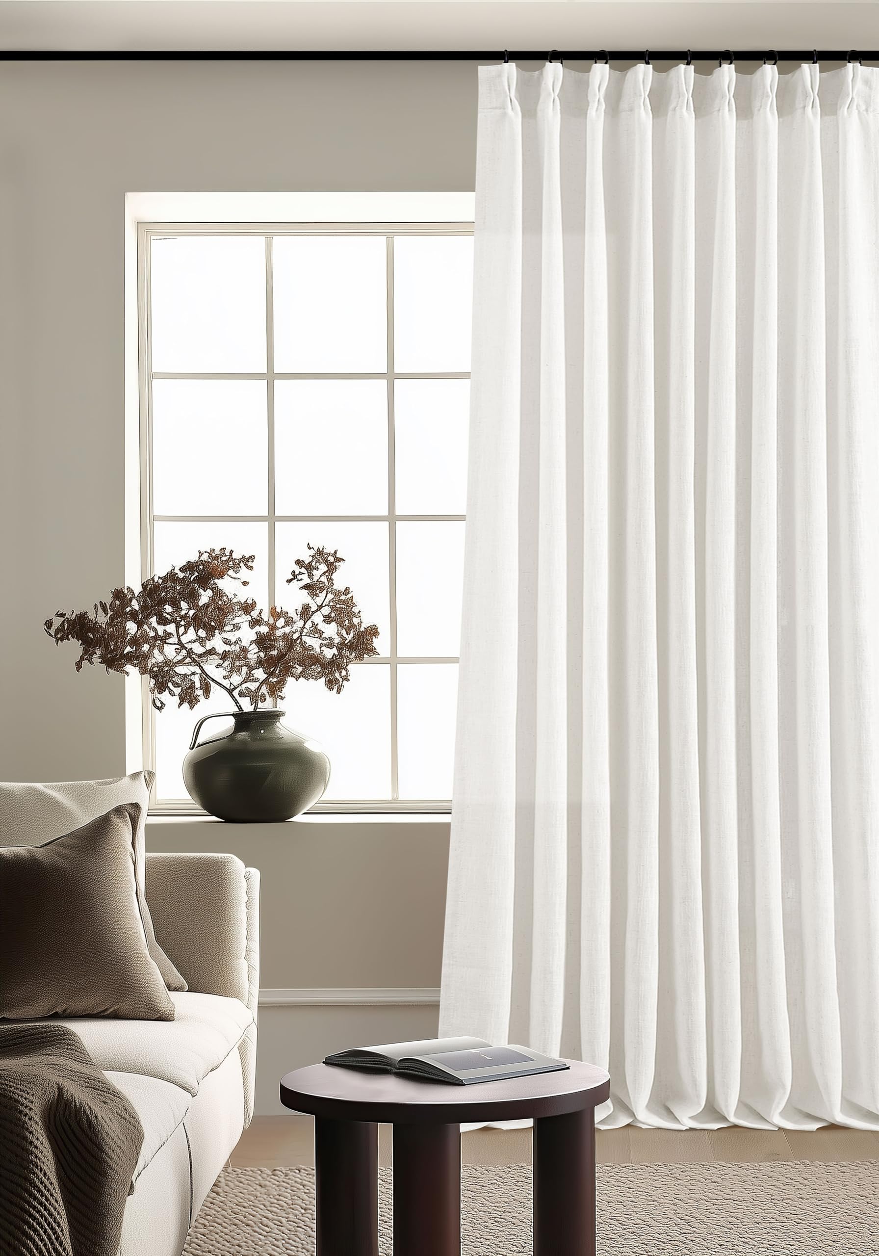 Dutch Cocoa Pinch Pleated Linen Curtains 84 Inches Long 60 Inch Width Linen Blend Light Filtering Window Curtains 84 Inch for Living Room Bedroom Patio Pinch Pleat Drapes Hooks Rings 1 Panel 60Wx84L