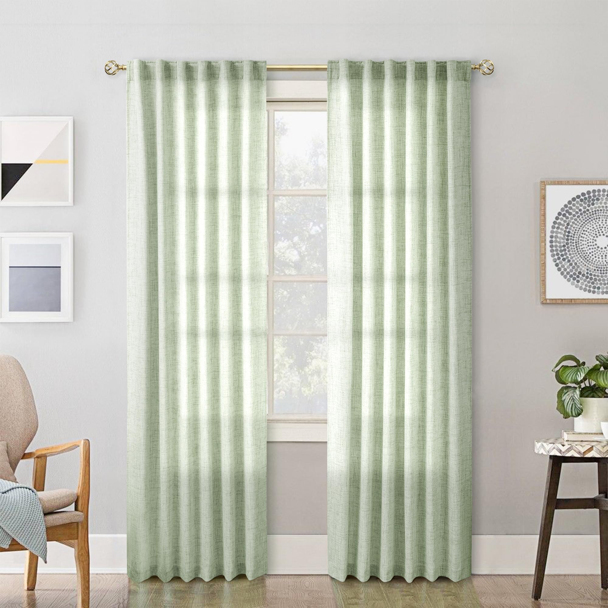 Natural Linen Back Tab Curtains 92 inch Long 2 Panels Set for Living Room Semi Sheer Light Filtering Window Drape Neutral Country Farmhouse Boho Curtains for Bedroom Cream Beige