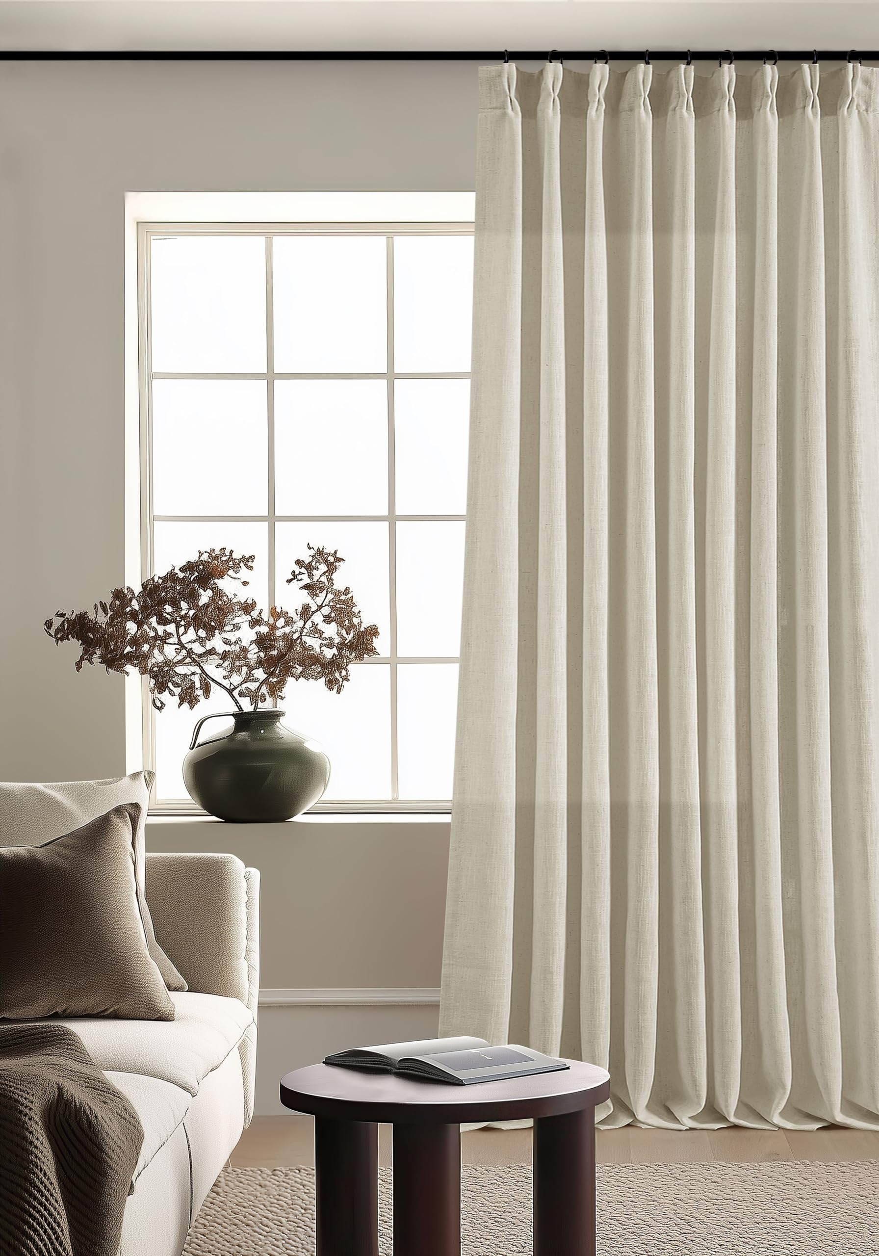 Dutch Cocoa Pinch Pleated Linen Curtains 84 Inches Long 60 Inch Width Linen Blend Light Filtering Window Curtains 84 Inch for Living Room Bedroom Patio Pinch Pleat Drapes Hooks Rings 1 Panel 60Wx84L