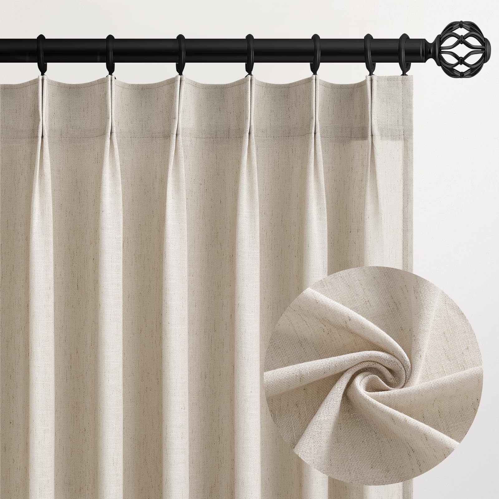 Topfinel 102 Inch Curtains 1 Panels Set,One Packs Pinch Pleat Back Tab Linen Window Semi Sheer Privacy Thick Decorative Curtain Drapes for Living Room Bedroom,60x102 in Long,Oatmeal