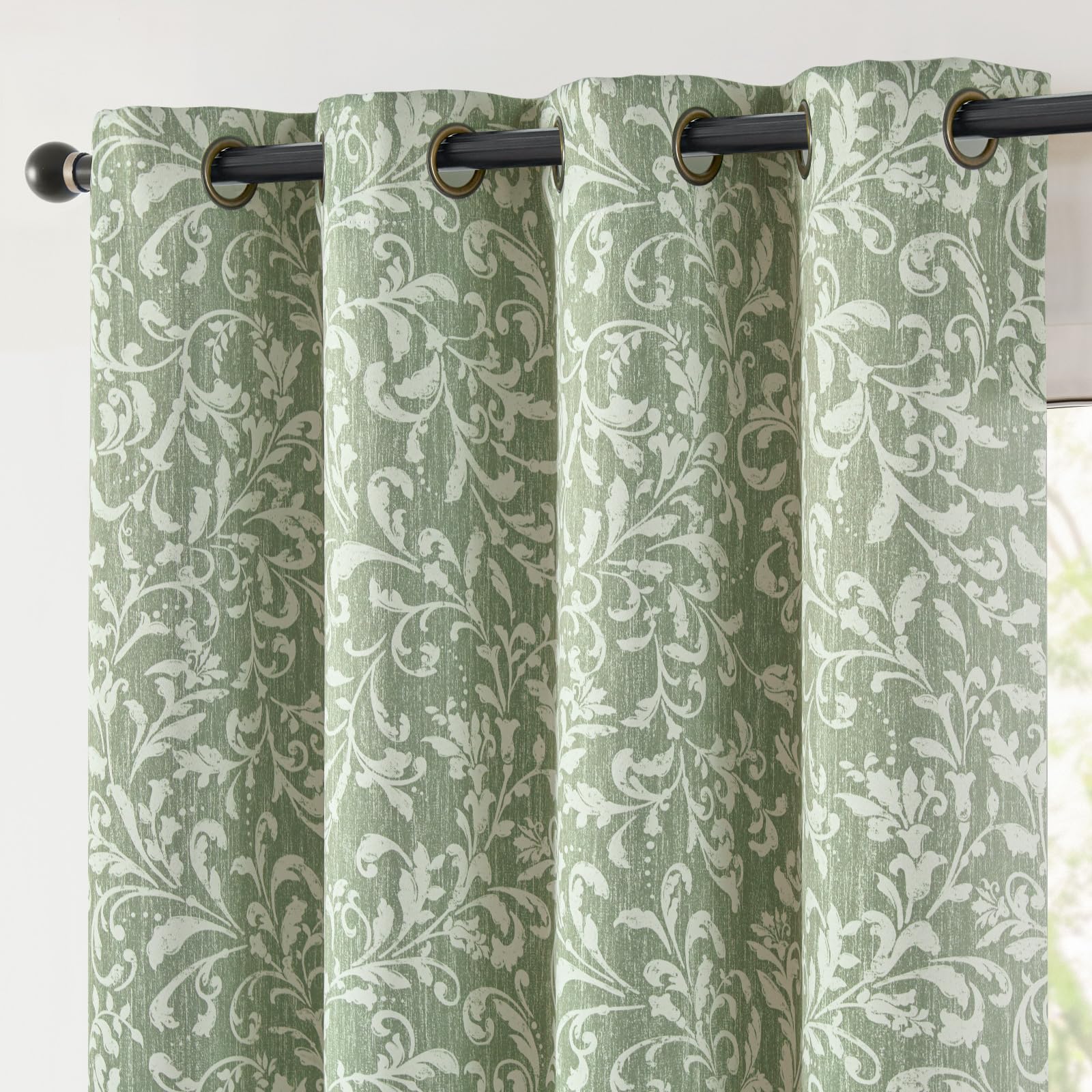 jinchan Vintage Curtains 84 Inch Long Cream Scroll Floral Dusty Blue Curtians for Living Room Bedroom Room Darkenign Drapes Thermal Insulated Classic Traditional Privacy Grommet Top 2 Panels