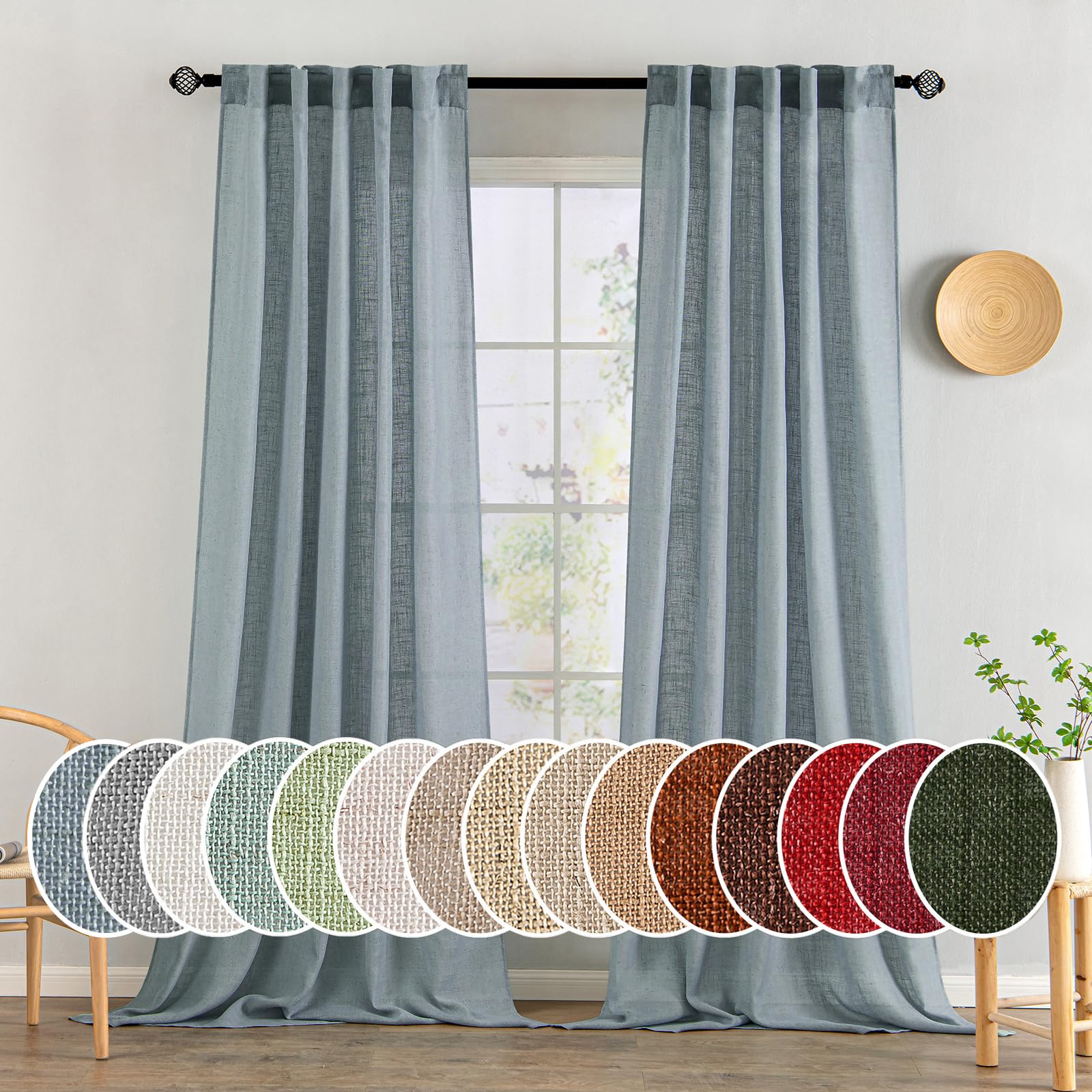 MIULEE Taupe Linen Curtains 84 Inch Length for Bedroom Living Room, Soft Thick Linen Textured Window Drapes Semi Sheer Light Filtering Back Tab Rod Pocket Burlap Look Farmhouse Country Decor, 2 Panels