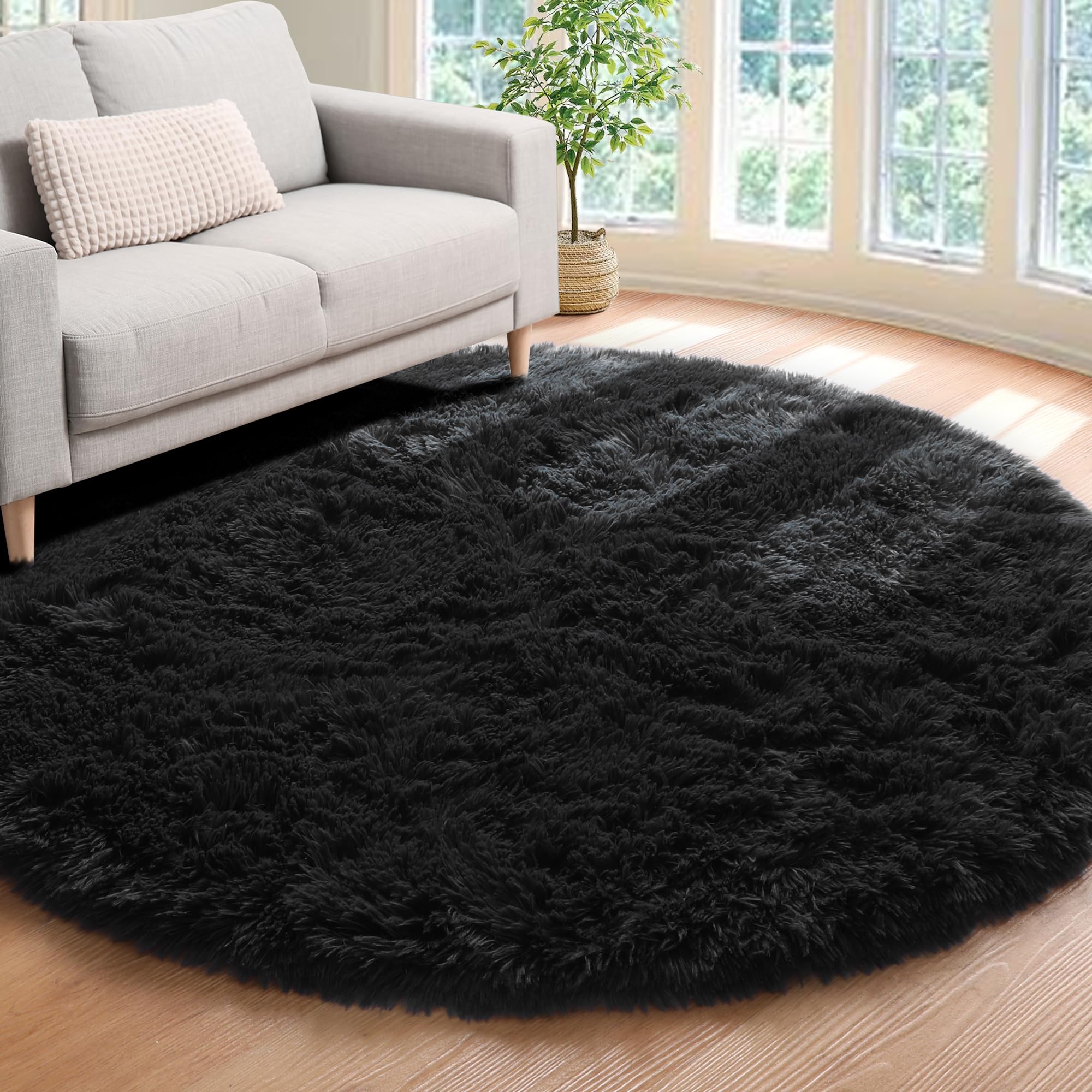 ONASAR Tie-Dyed Dark Grey Round Area Rugs 5ft, Ultra Soft Bedroom Circle Rug for Kids Girls Teen Room, Fluffy Plush Shaggy Carpet Floor Mats for Baby Nursery Living Room Playroom Home Decor