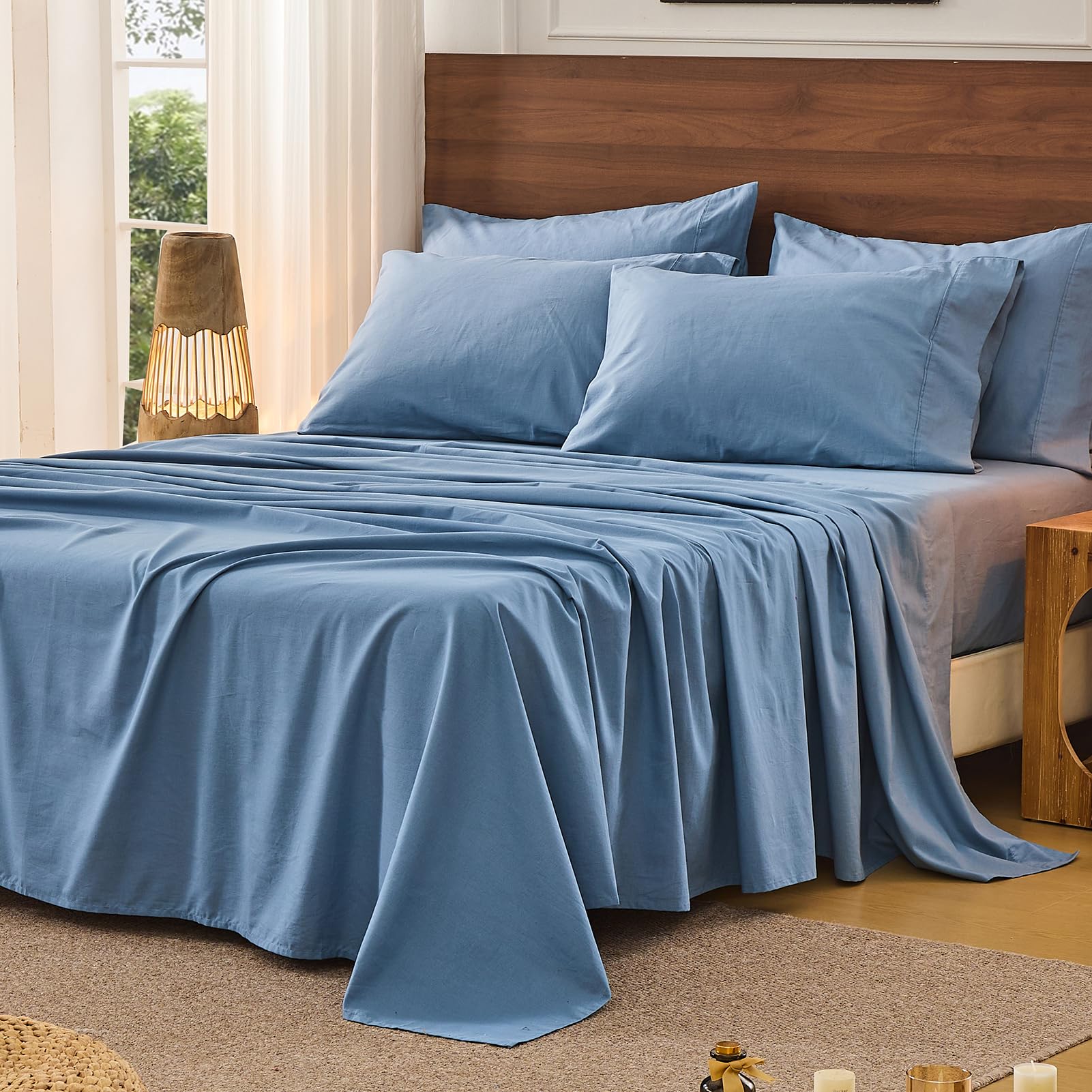 Bedlifes 100% French Pure Linen Sheets Queen Size Breathable and Cooling Flax Sheet Set Soft Durable and Moisture Wicking 16 Inch Deep Pocket-4 Piece(Queen,Linen)
