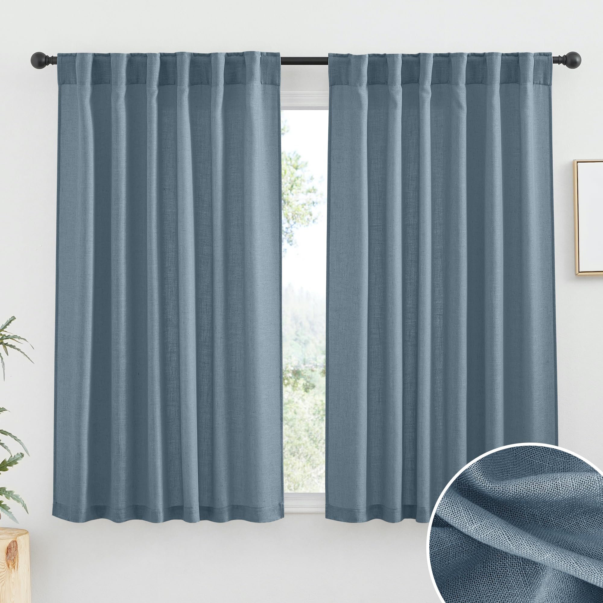 RYB HOME Linen Sheer Curtains and Drapes for Living Room 108 inches Length, Breathable Back Tab/Rod Pocket Semi Sheer Curtains, Oatmeal, W 52 x L 108 inches, 2 Panels Set