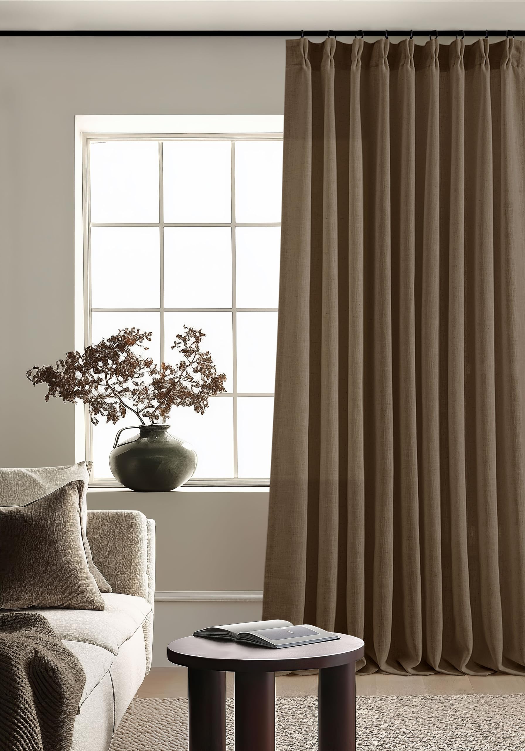Dutch Cocoa Pinch Pleated Linen Curtains 84 Inches Long 60 Inch Width Linen Blend Light Filtering Window Curtains 84 Inch for Living Room Bedroom Patio Pinch Pleat Drapes Hooks Rings 1 Panel 60Wx84L