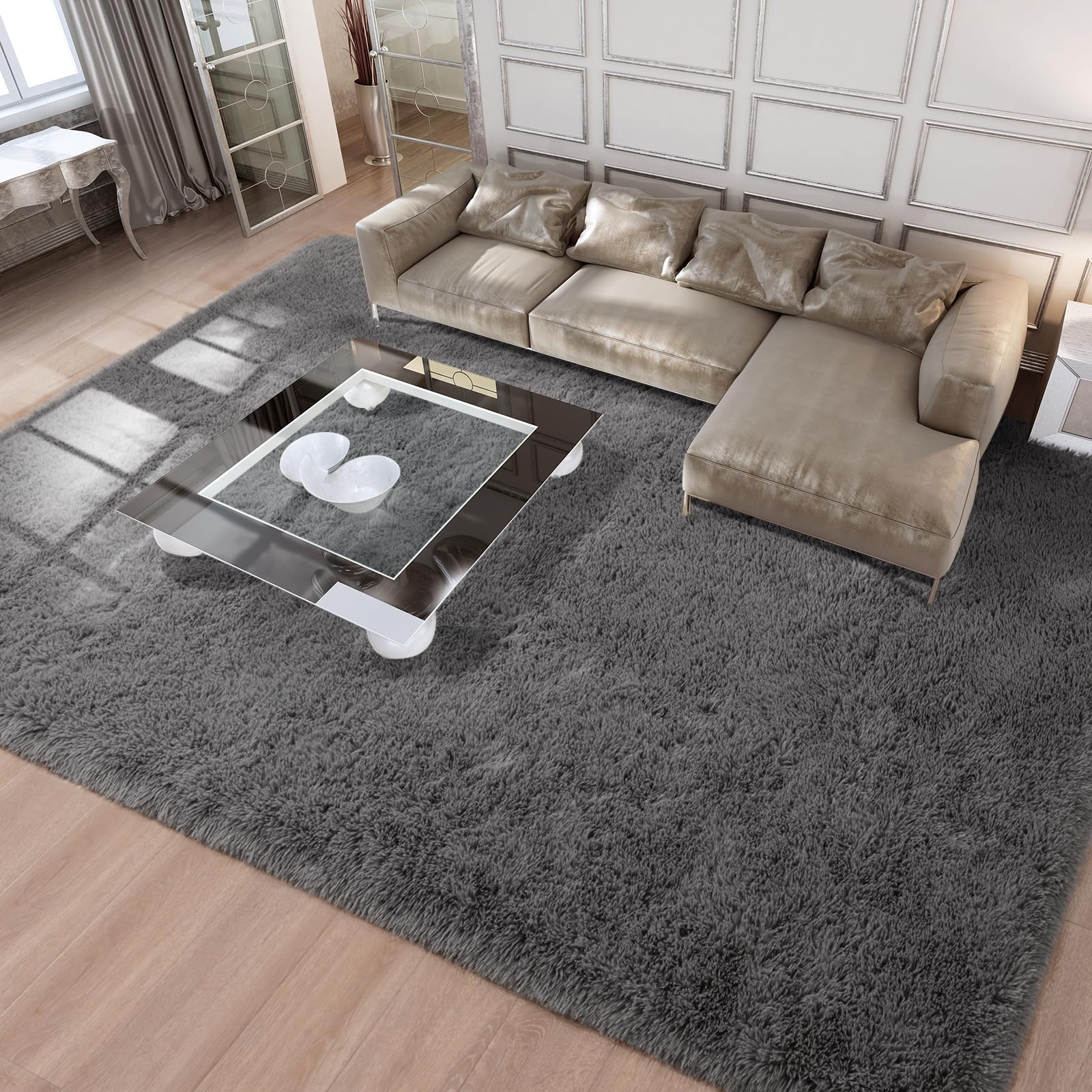 Merelax Soft Modern Indoor Shaggy Area Rug for Bedroom Livingroom Dorm Kids Room Home Decorative, Non-Slip Plush Fluffy Furry Fur Rugs Comfy Nursery Accent Floor Carpet 2x3 Feet, Black