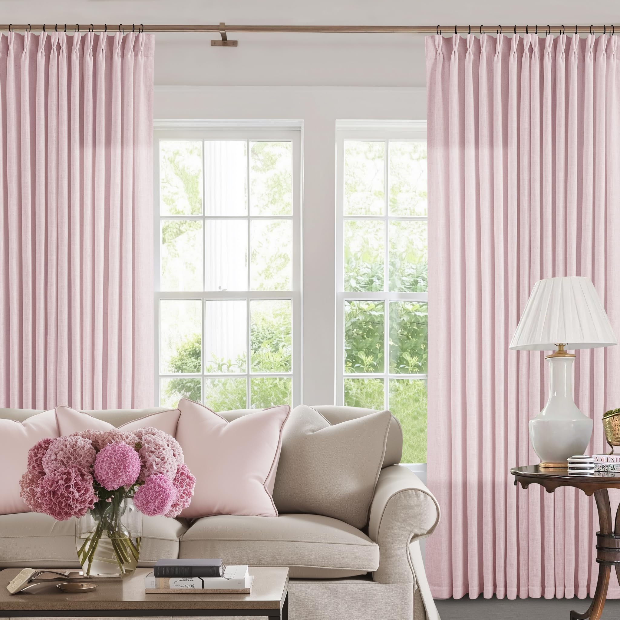 Dutch Cocoa Pinch Pleated Linen Curtains 84 Inches Long 60 Inch Width Linen Blend Light Filtering Window Curtains 84 Inch for Living Room Bedroom Patio Pinch Pleat Drapes Hooks Rings 1 Panel 60Wx84L