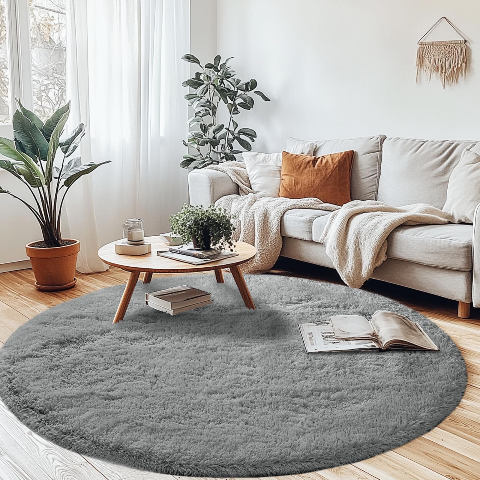 CAIYUECS Shag Area Rug,Indoor Ultra Soft Fluffy Plush Rugs for Bedroom Living Room, Non-Skid Modern Nursery Faux Fur Rugs for Kids Room Home Decor (Tie-Dyed Light Gray, 5x7 Feet)