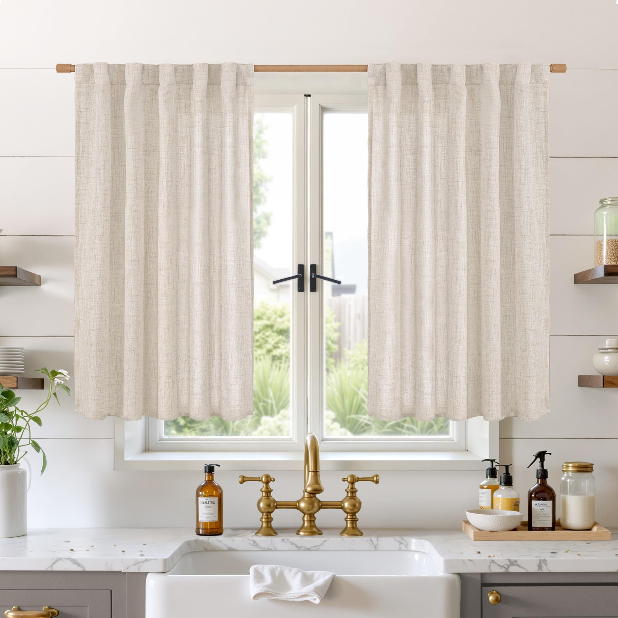 BGment Natural Linen Semi Sheer Curtains 96 Inch Length 2 Panels for Living Room, Beige Light Filtering Window Drapes with Rod Pocket Back Tab Extre Long for Dining Bedroom, 52 X 96 Inch