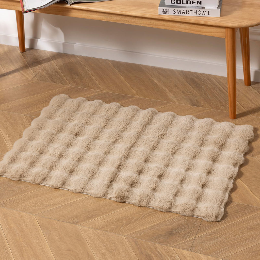 Ashler Faux Rabbit Fur Rug, Light Grey 3x5 FT Fluffy Soft Area Rugs, Rectangle Fuzzy Carpet for Living Room, Bedroom, Machine Washable Rug - 3D Bubble Mat