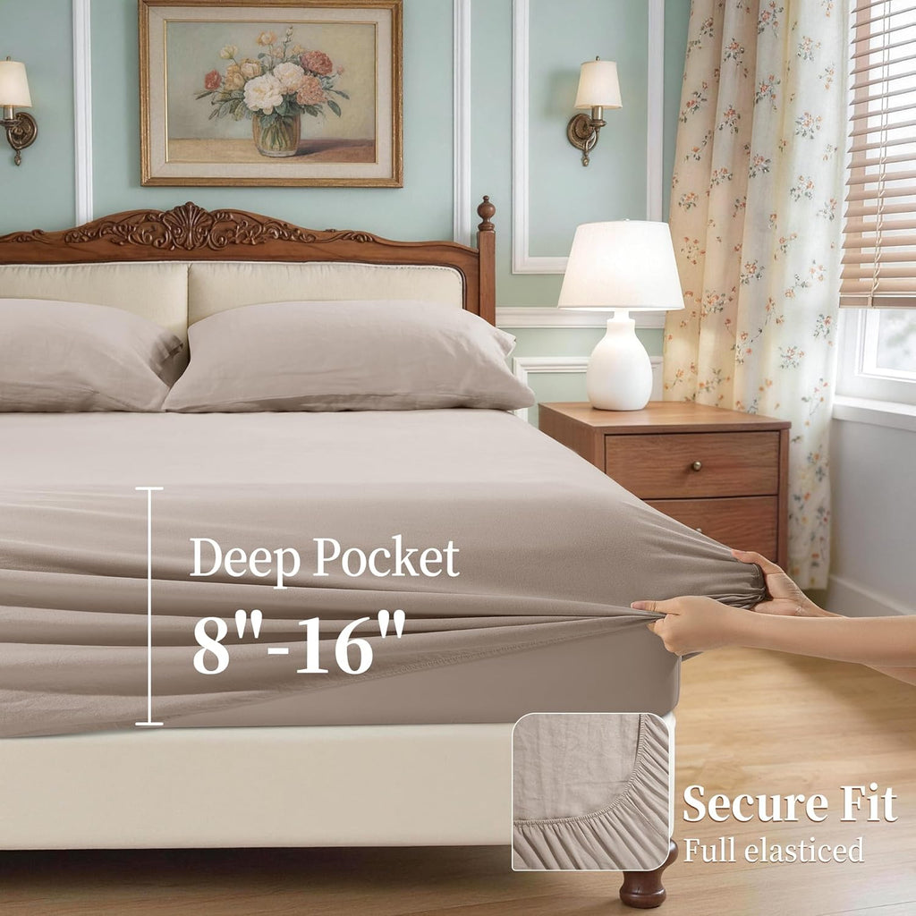 100% Pure Linen Sheet Set for Hot Sleepers, Breathable Natural Linen Sheets 4pcs, Bedding Set Deep Pocket Up to 16" Moisture-Wicking, Softens with Every Wash (Linen Queen)