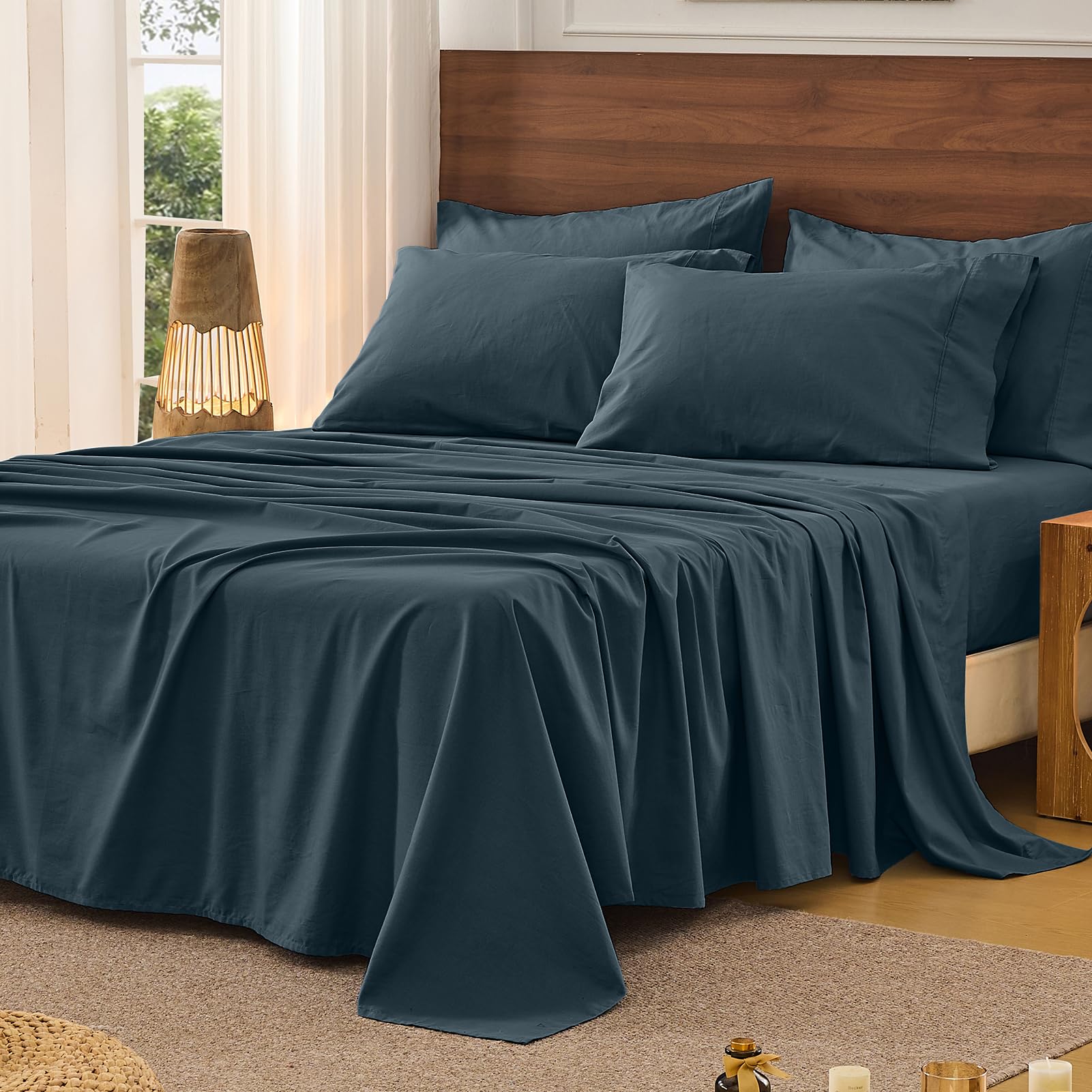 Bedlifes 100% French Linen Sheets Queen Size 18-24”Extra Deep Pocket 4-Piece Set Breathable & Moisture-Wicking,Soft & Durable Sheets for Thick Mattresses(Linen)