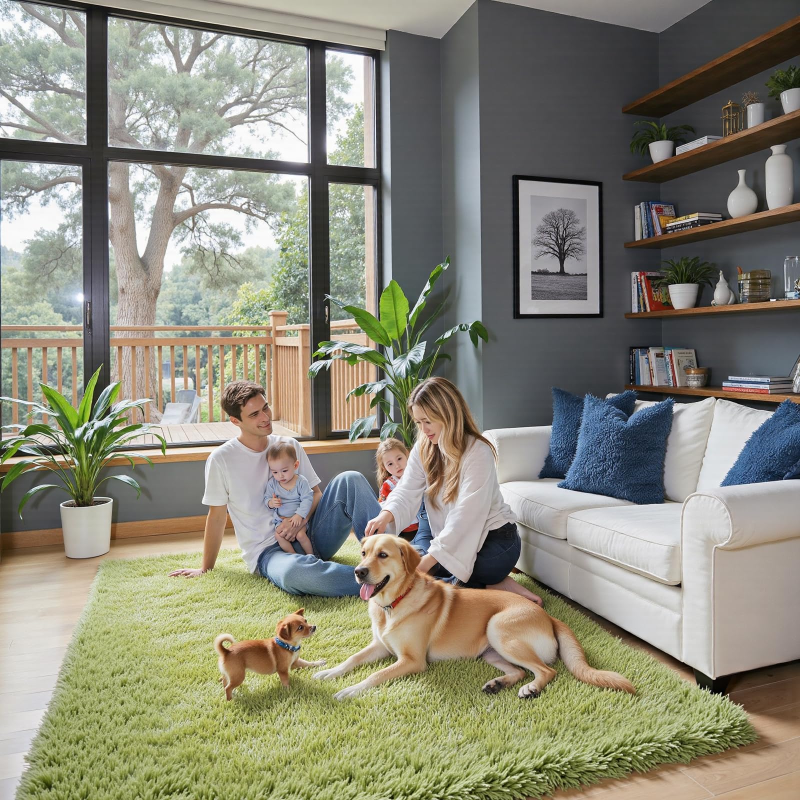 8x10 Area Rugs for Living Room Bedroom Fluffy, Large Area Rug Shag Shaggy Carpet Soft Plush Furry Bedside Rug, Area Rugs for Home Decor(8 x 10, Dark Blue Tie-Dyed)