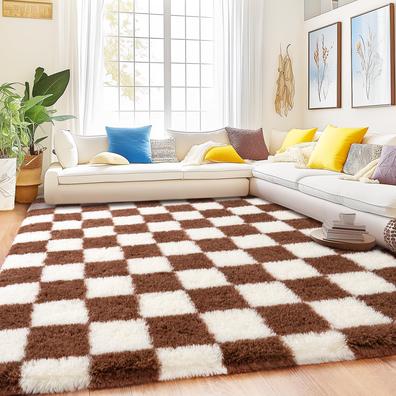 8x10 Area Rugs for Living Room, Large Ultra Fluffy Fuzzy Shag Rug for Bedroom, Modern Plush Soft High Pile Upgrade Non-Slip Carpet for Kids Girls and Boys Room Decor, Tie-Dyed Blue Grey